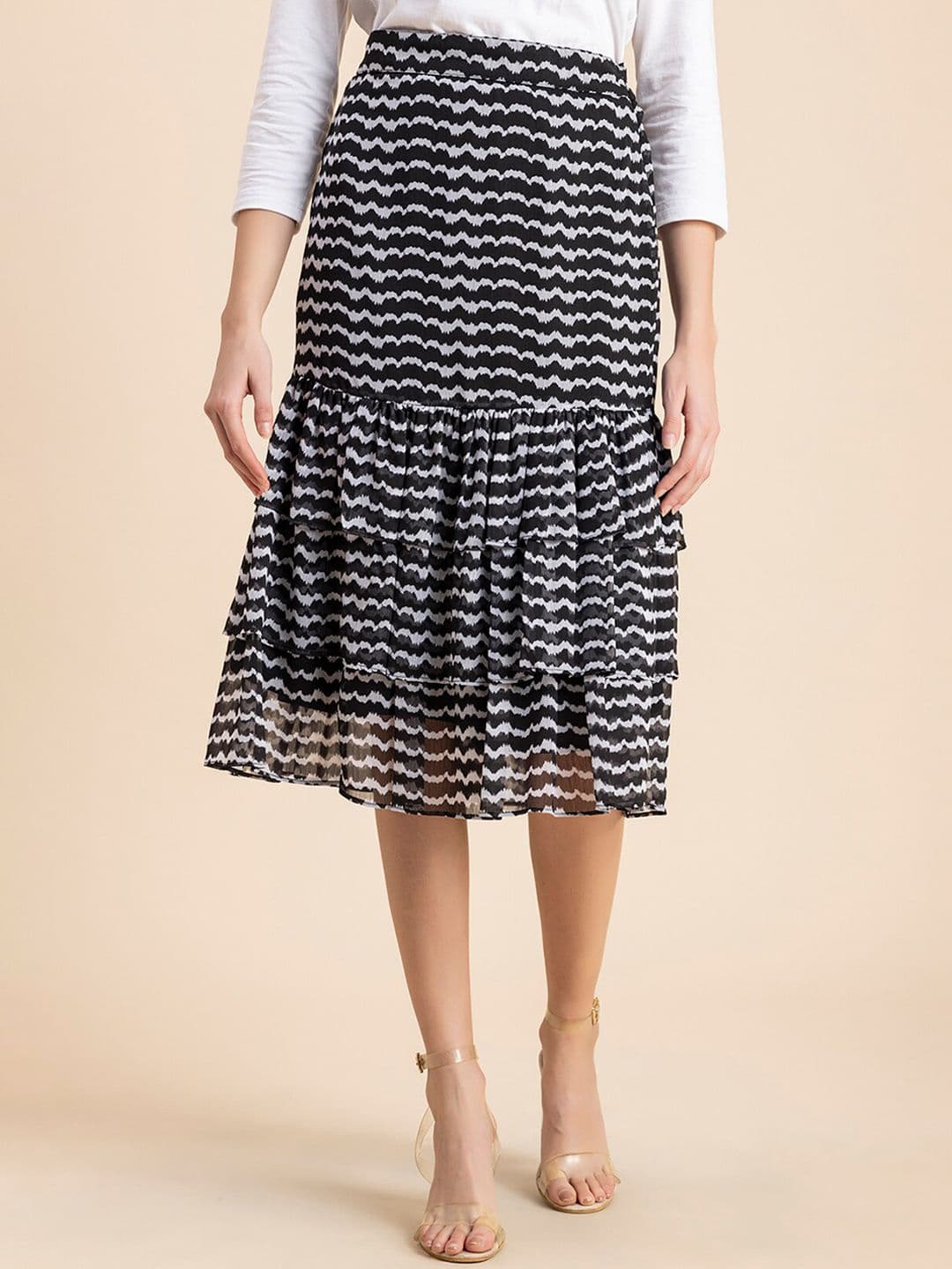Moomaya Printed Tiered Midi Skirt - view 1