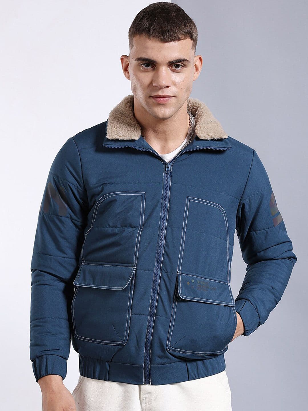 The Indian Garage Co Men Blue Crop Outdoor Quilted Jacket - view 1