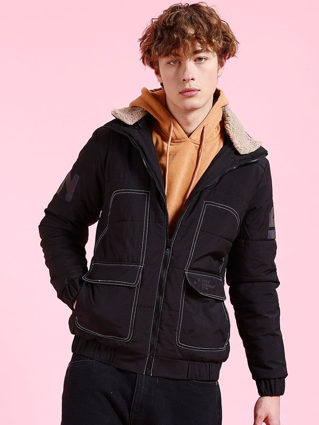 The Indian Garage Co Men Regular Fit Bomber Jacket with Detachable Hood - view 1