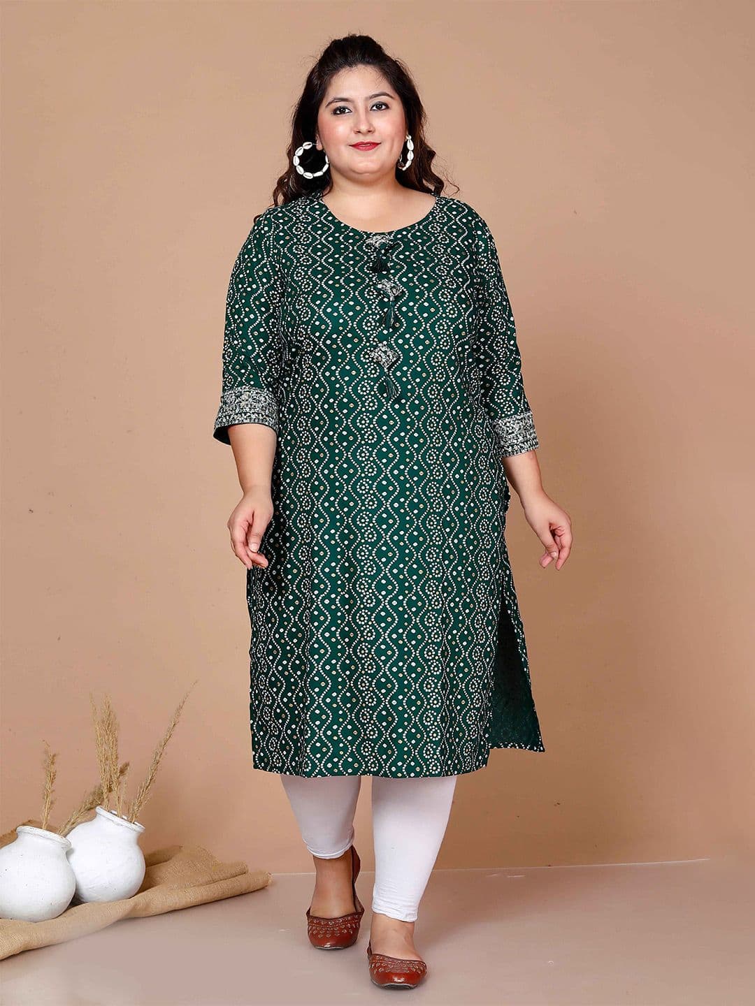 MIRAVAN Plus Size Bandhani Printed Kurta - view 1