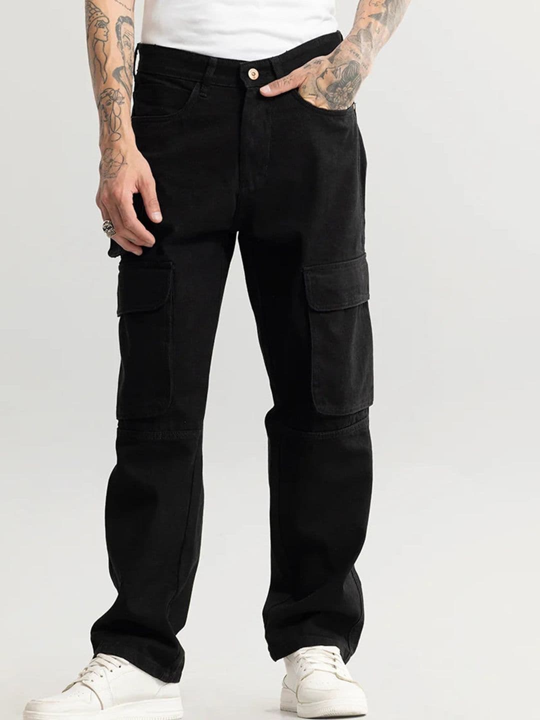 Snitch Men Black Smart Baggy Fit Clean Look Pure Cotton Jeans - view 1