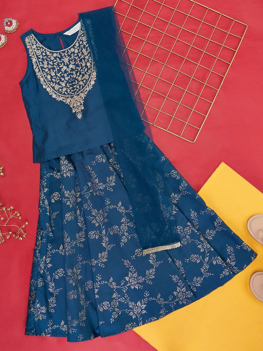 AKKRITI BY PANTALOONS Girls Embroidered Ready to Wear Lehenga & Blouse With Dupatta - view 1