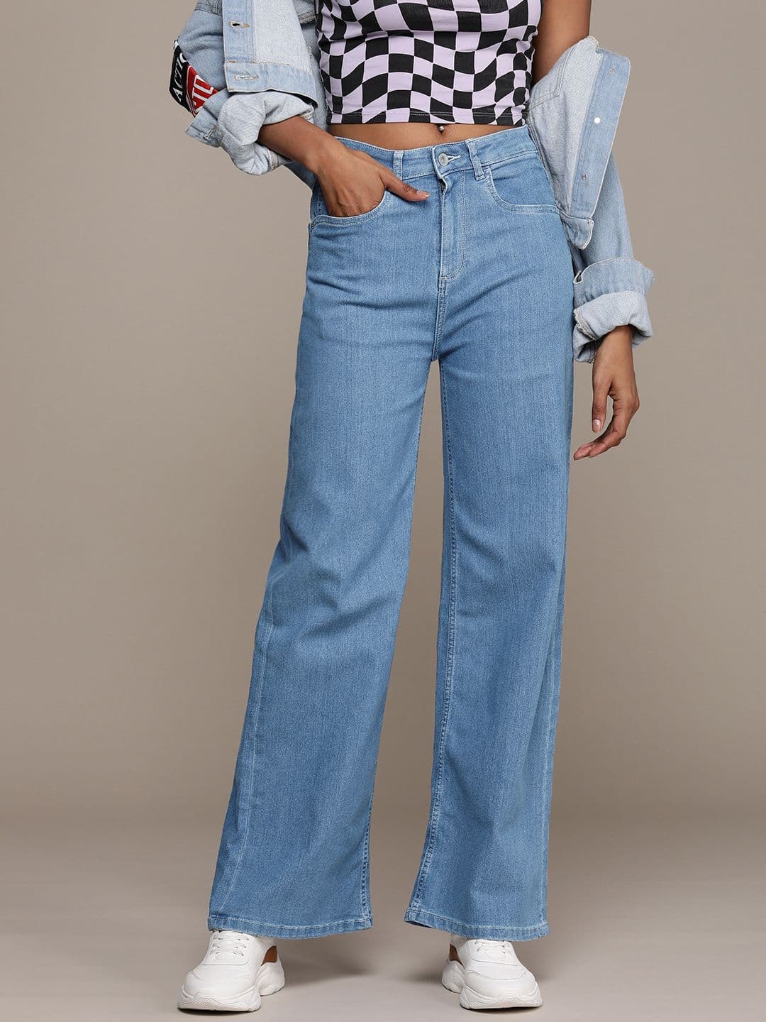 The Roadster Life Co. Women Wide Leg High-Rise Light Fade Stretchable Jeans - view 1