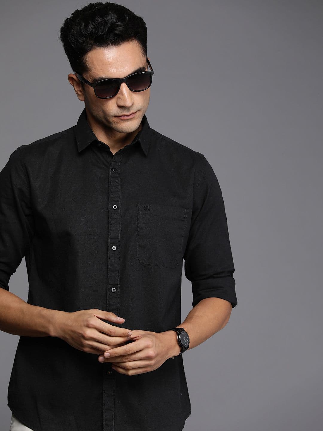 Raymond Solid Slim Fit Cotton Linen Casual Shirt - view 1