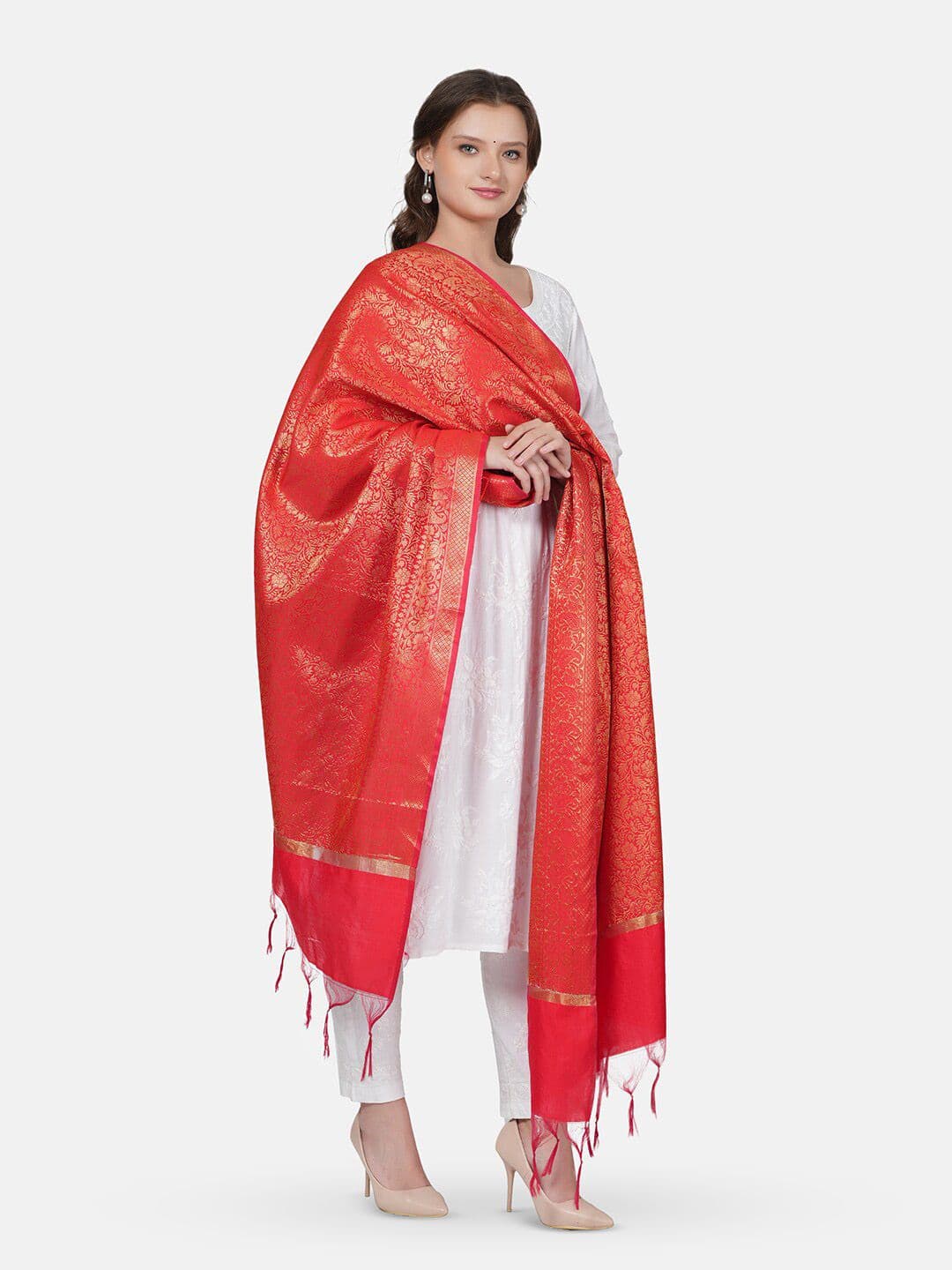 MUFFLY Ethnic Motifs Woven Designed Zari Dupatta - view 1