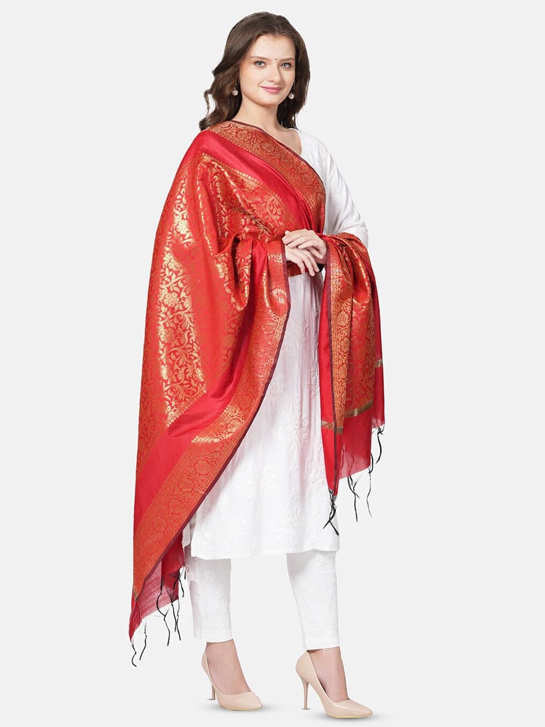 MUFFLY Floral Woven Designed Zari Dupatta - view 1