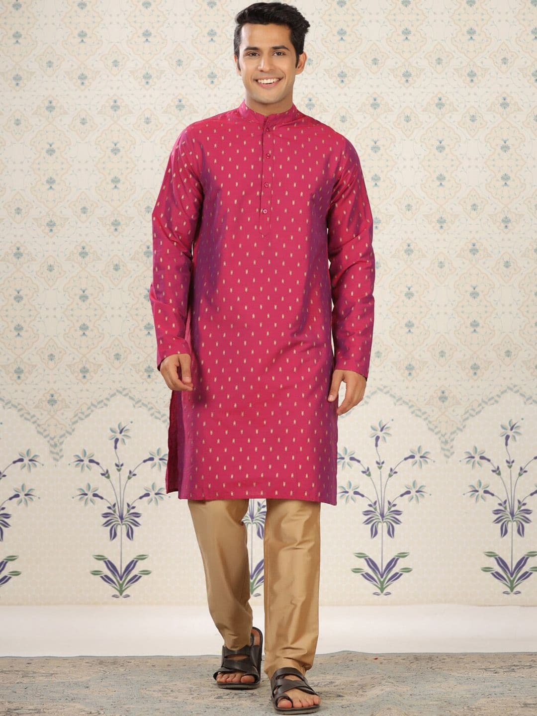 House of Pataudi Geometric Printed Mandarin Collar Straight Kurta - view 1