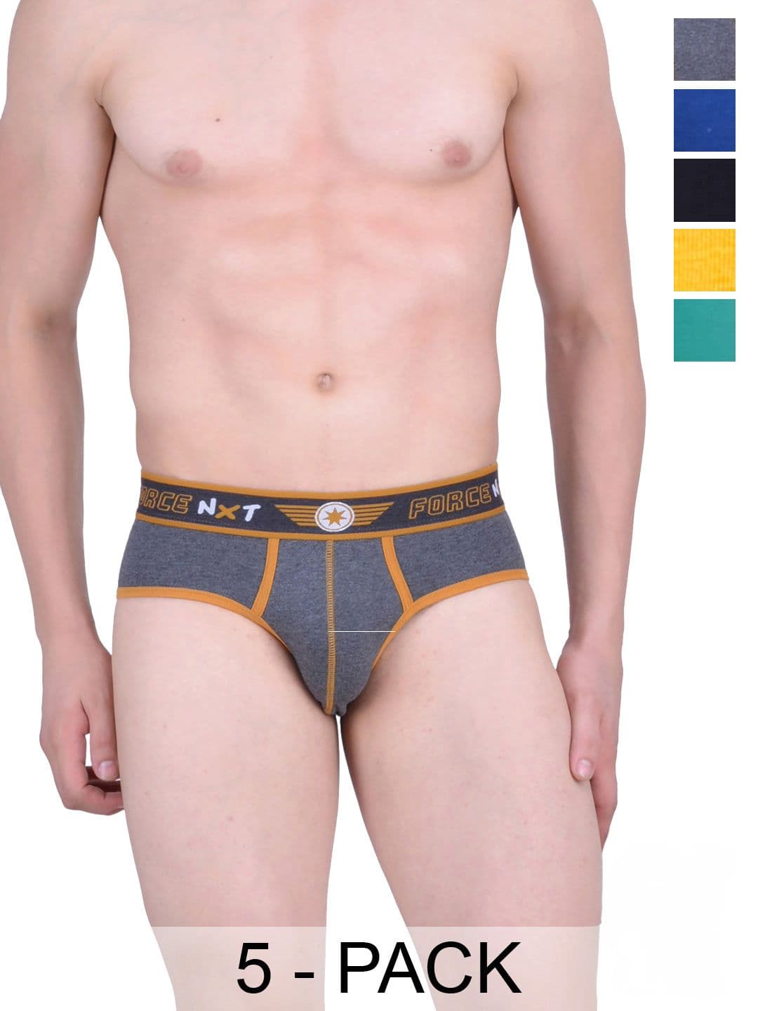 Force NXT Pack Of 5 Men Super Combed Cotton Four Way Stretch Solid Brief - view 1