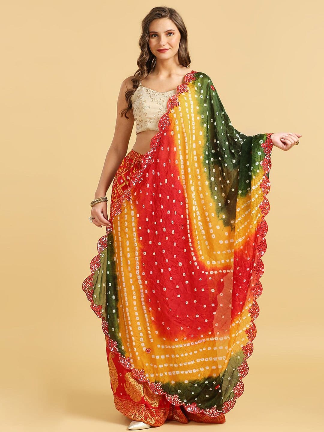 Dupatta Bazaar Bandhani Printed Mirror Work Dupatta - view 1