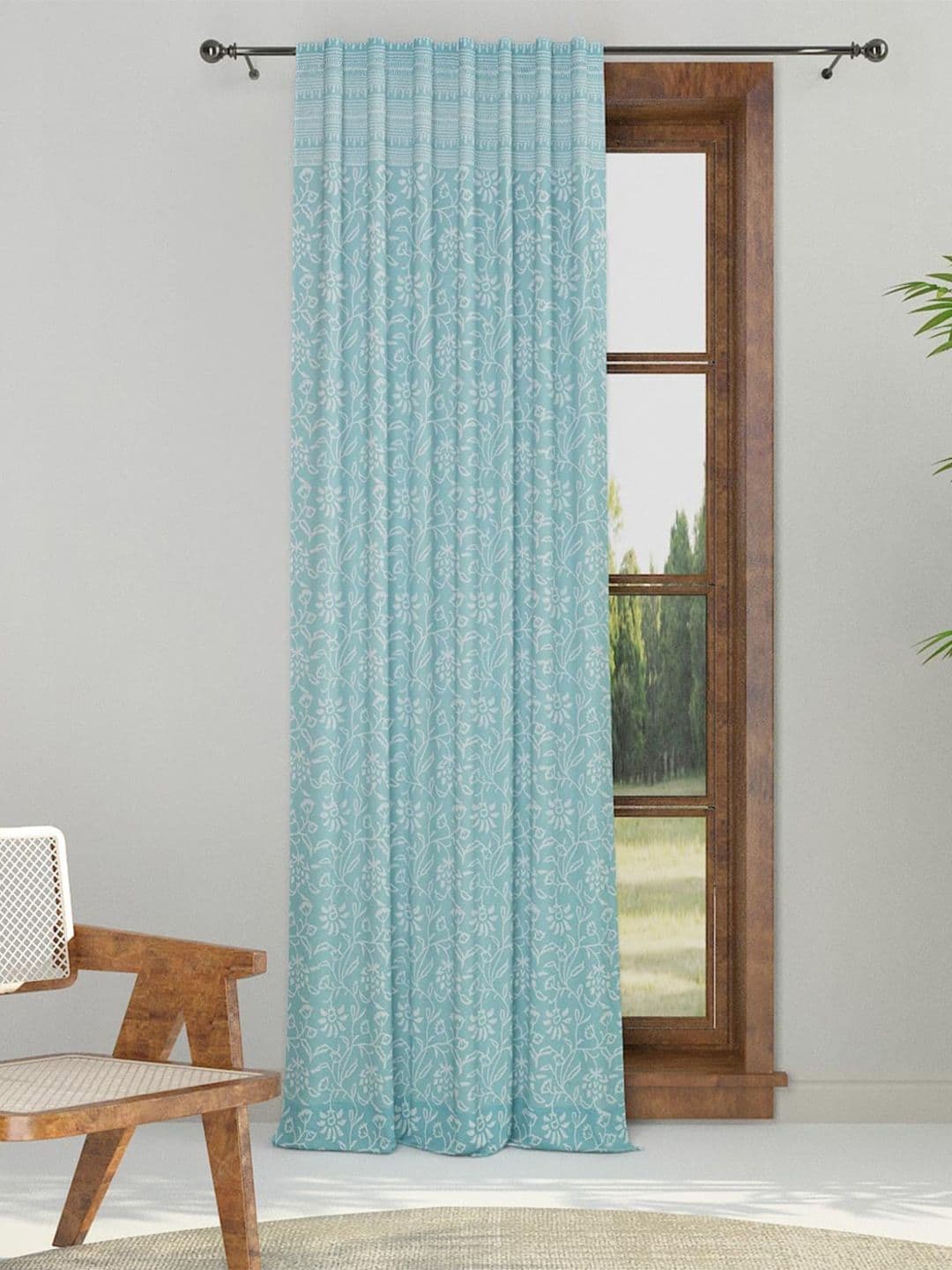 Fabindia Floral Printed Sheer Cotton Window Curtain - view 1