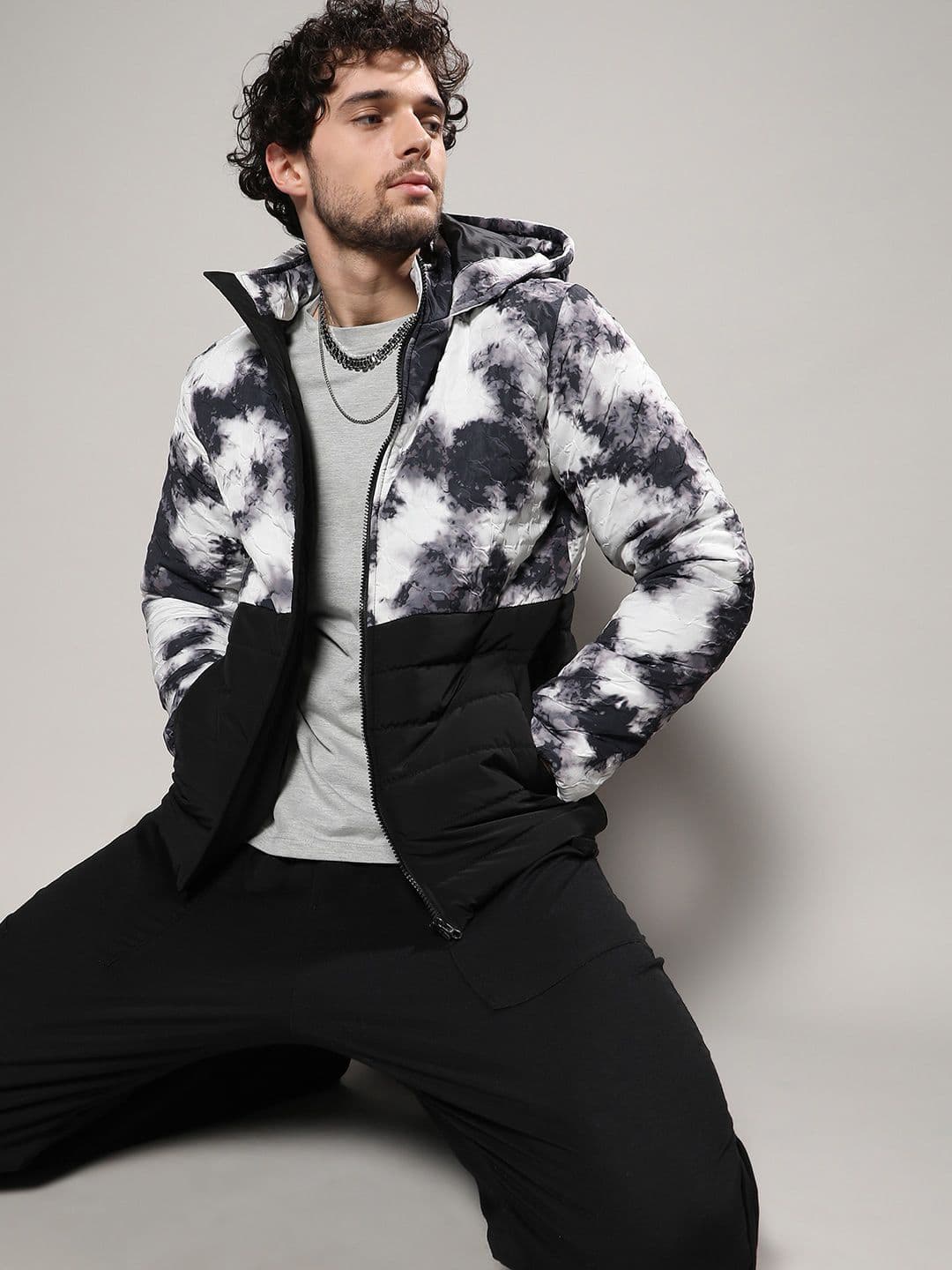 CAHOOT Men Black Tie and Dye Hooded Windcheater Bomber Jacket - view 1