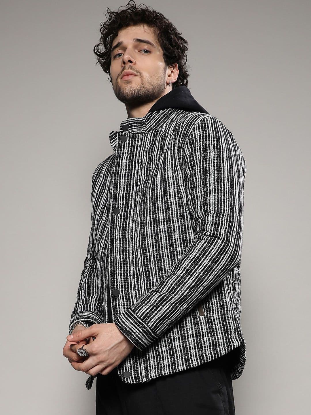CAHOOT Black Striped Detachable Hood Windcheater Quilted Jacket - view 1