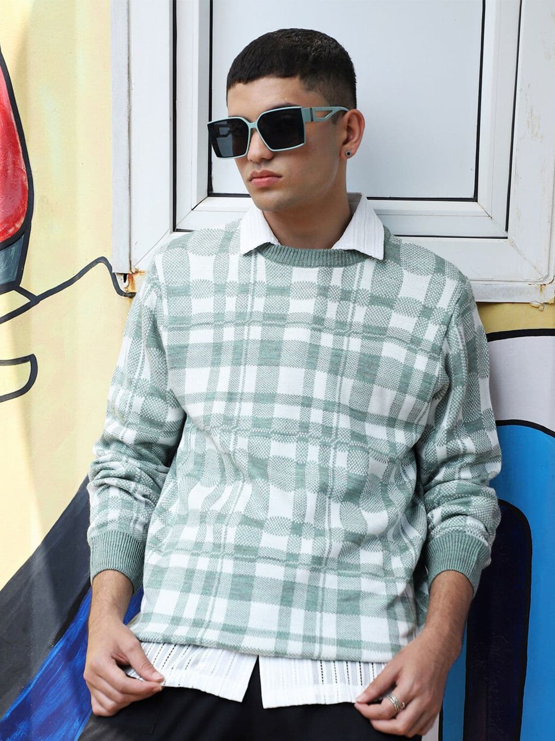 CAHOOT Checked Woollen Pullover Sweater - view 1