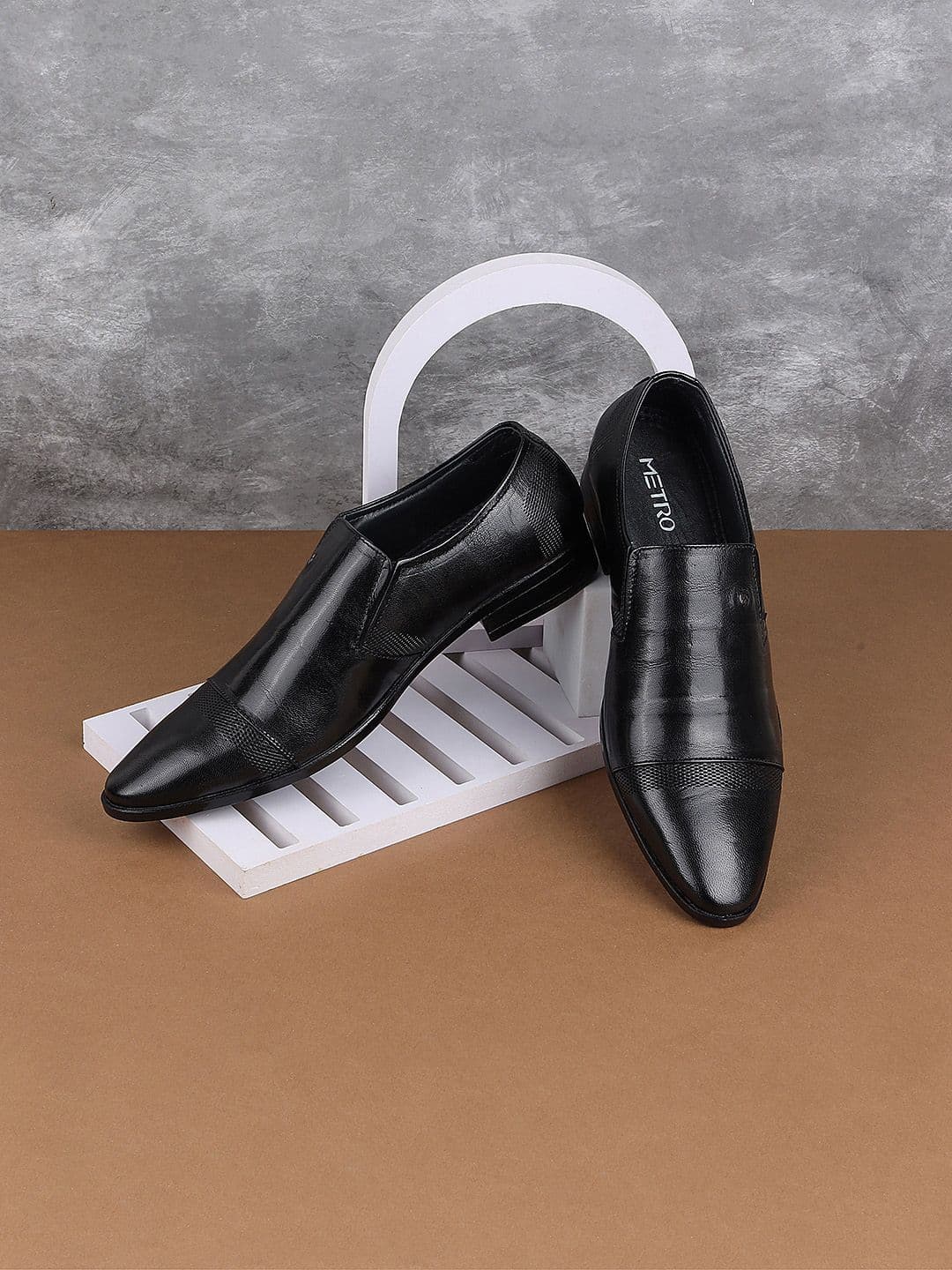 Metro Men Textured Leather Formal Slip-On Shoes - view 1