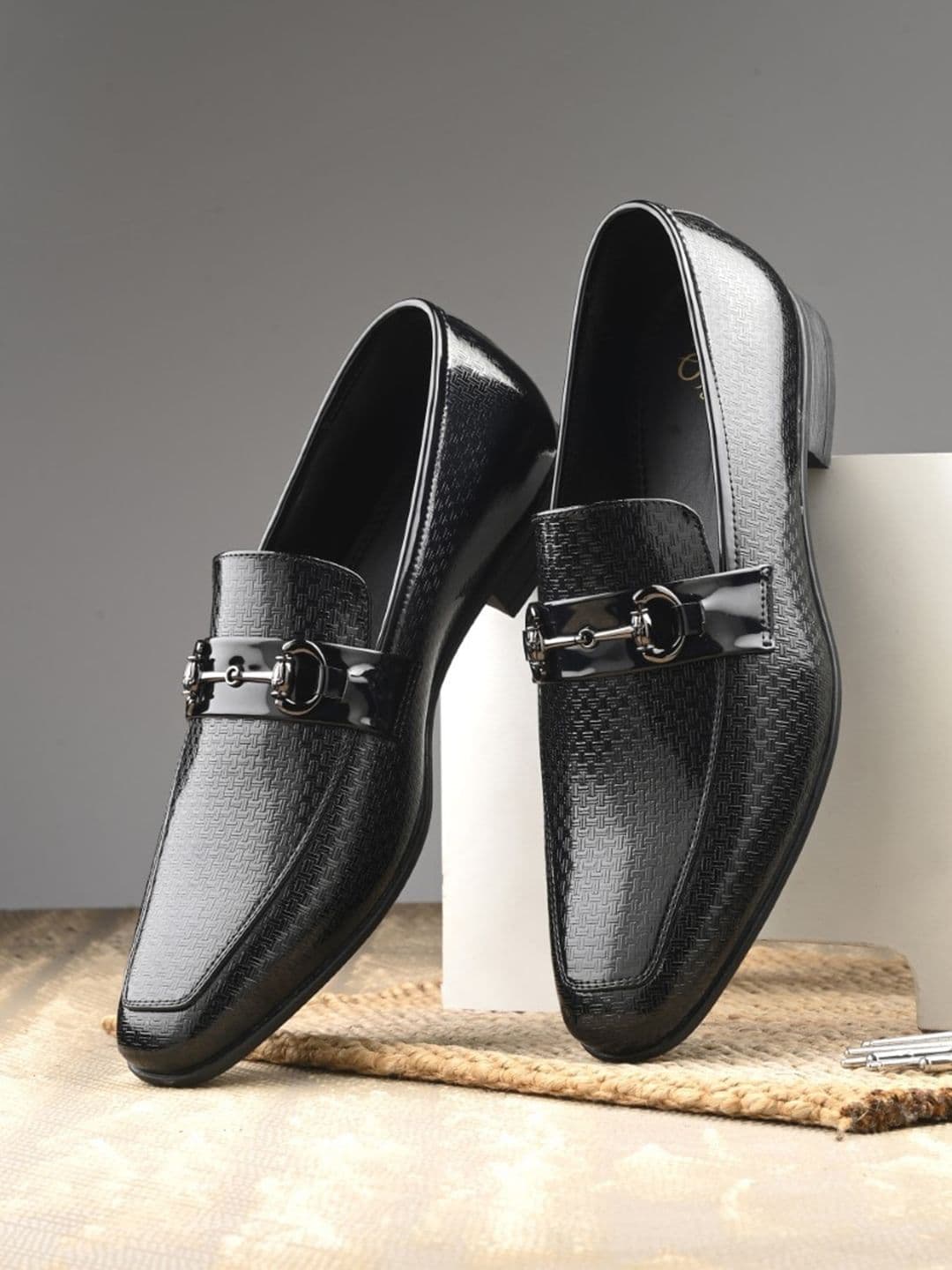House of Pataudi Men Textured Buckled Formal Loafers - view 1