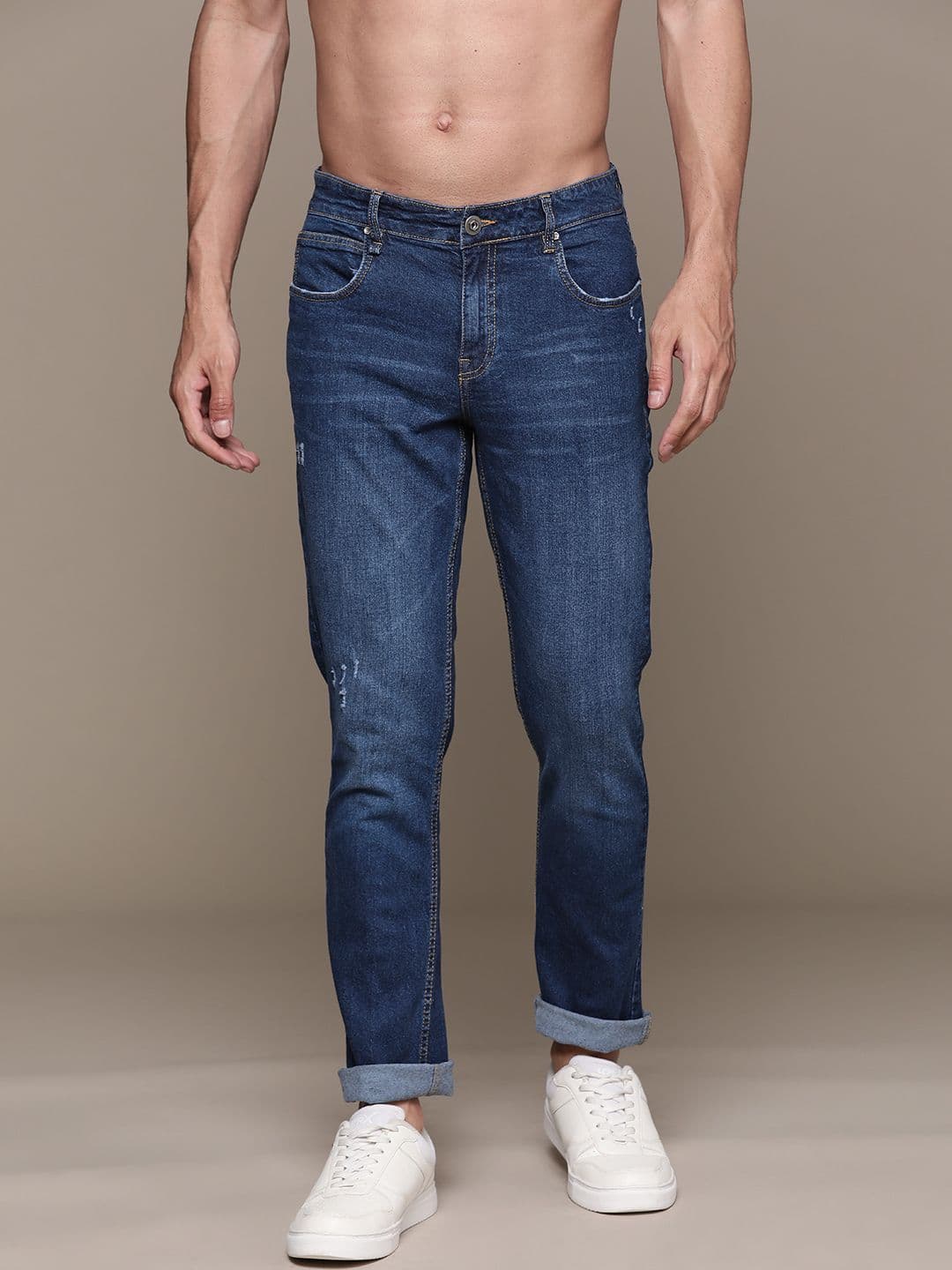 The Roadster Lifestyle Co. Men Slim Fit Low Distress Light Fade Stretchable Jeans - view 1