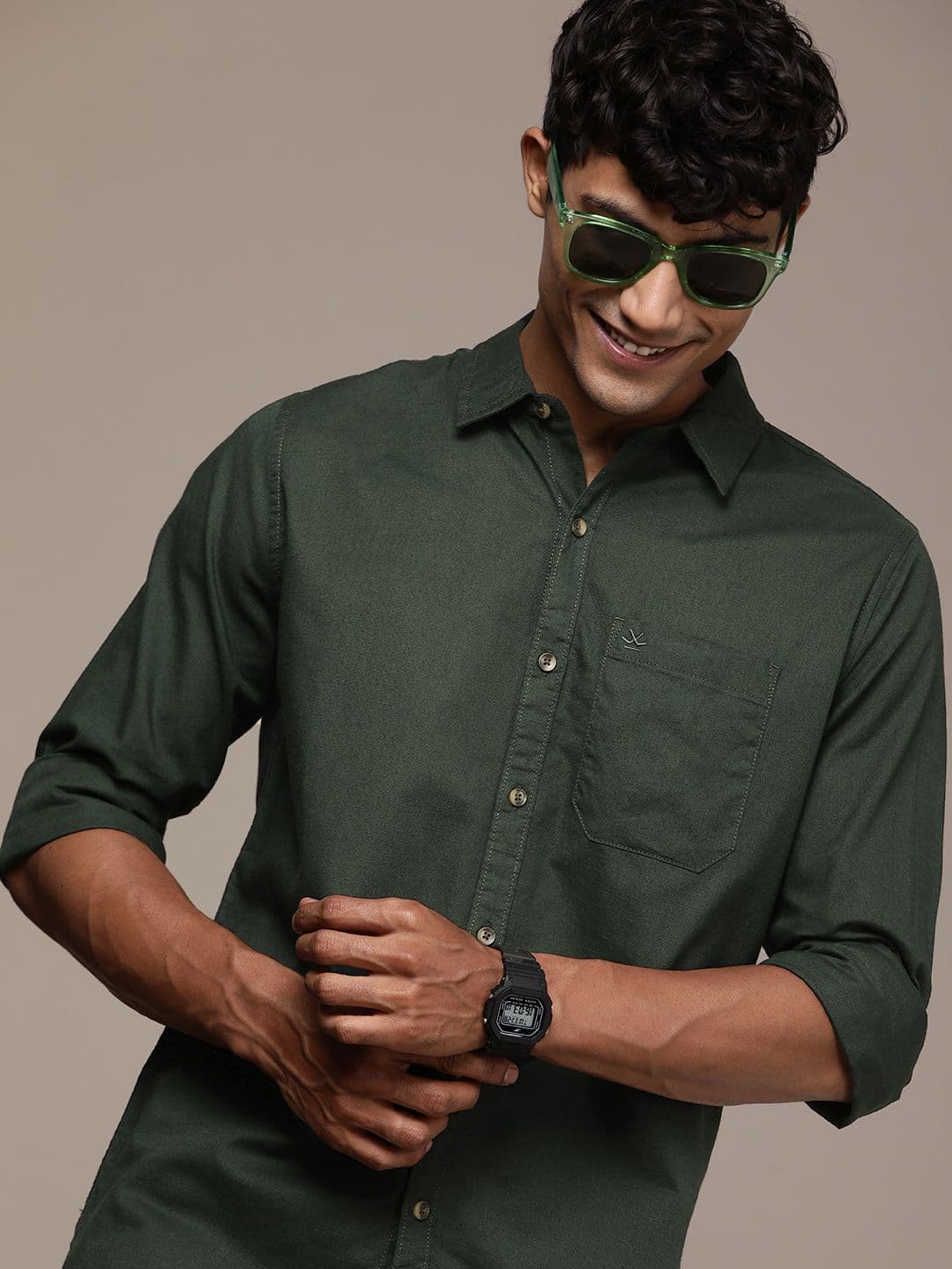 WROGN Solid Slim Fit Pure Cotton Casual Shirt - view 1