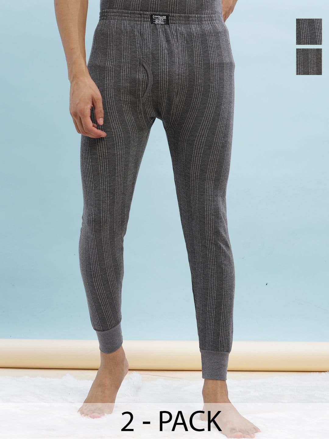 Dollar Ultra Men Pack Of 2 Striped Cotton Thermal Bottoms - view 1