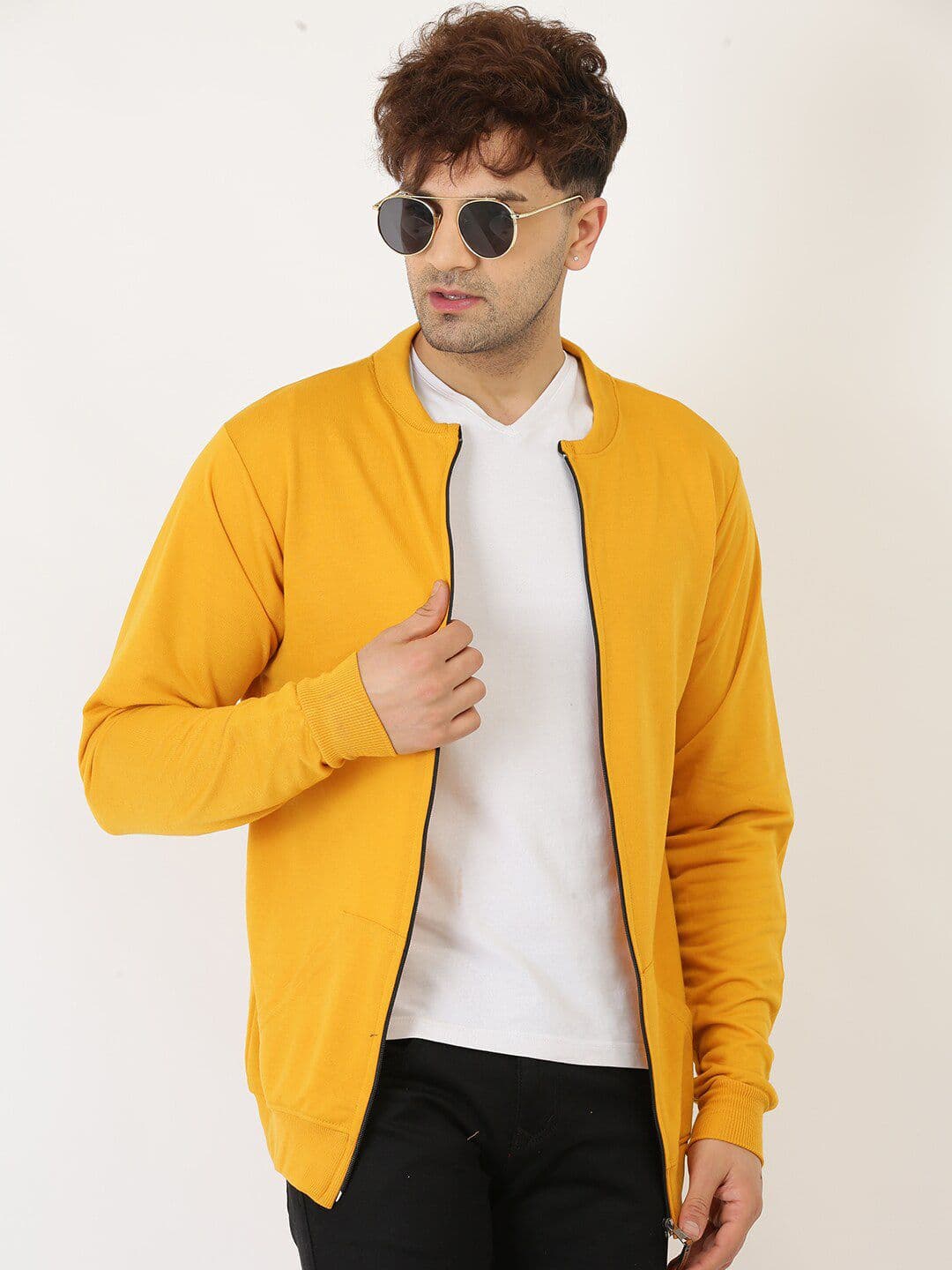 Leotude Collarless Regular Fit Fleece Bomber Jacket - view 1