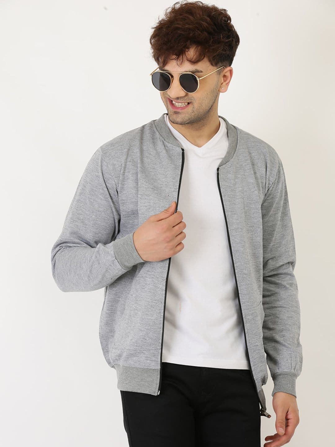 Leotude Collarless Regular Fit Fleece Bomber Jacket - view 1