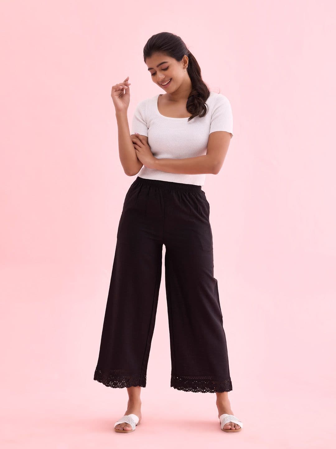 Go Colors Plus Size Mid Rise Wide Leg Palazzos - view 1