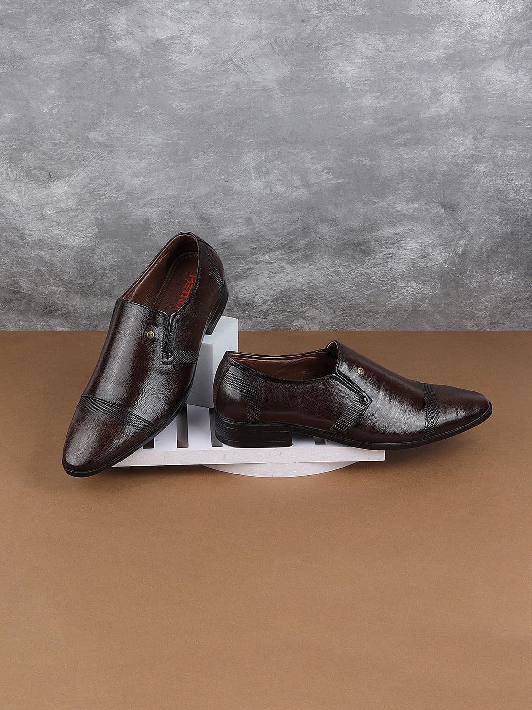 Metro Men Textured Leather Formal Slip-On Shoes - view 1