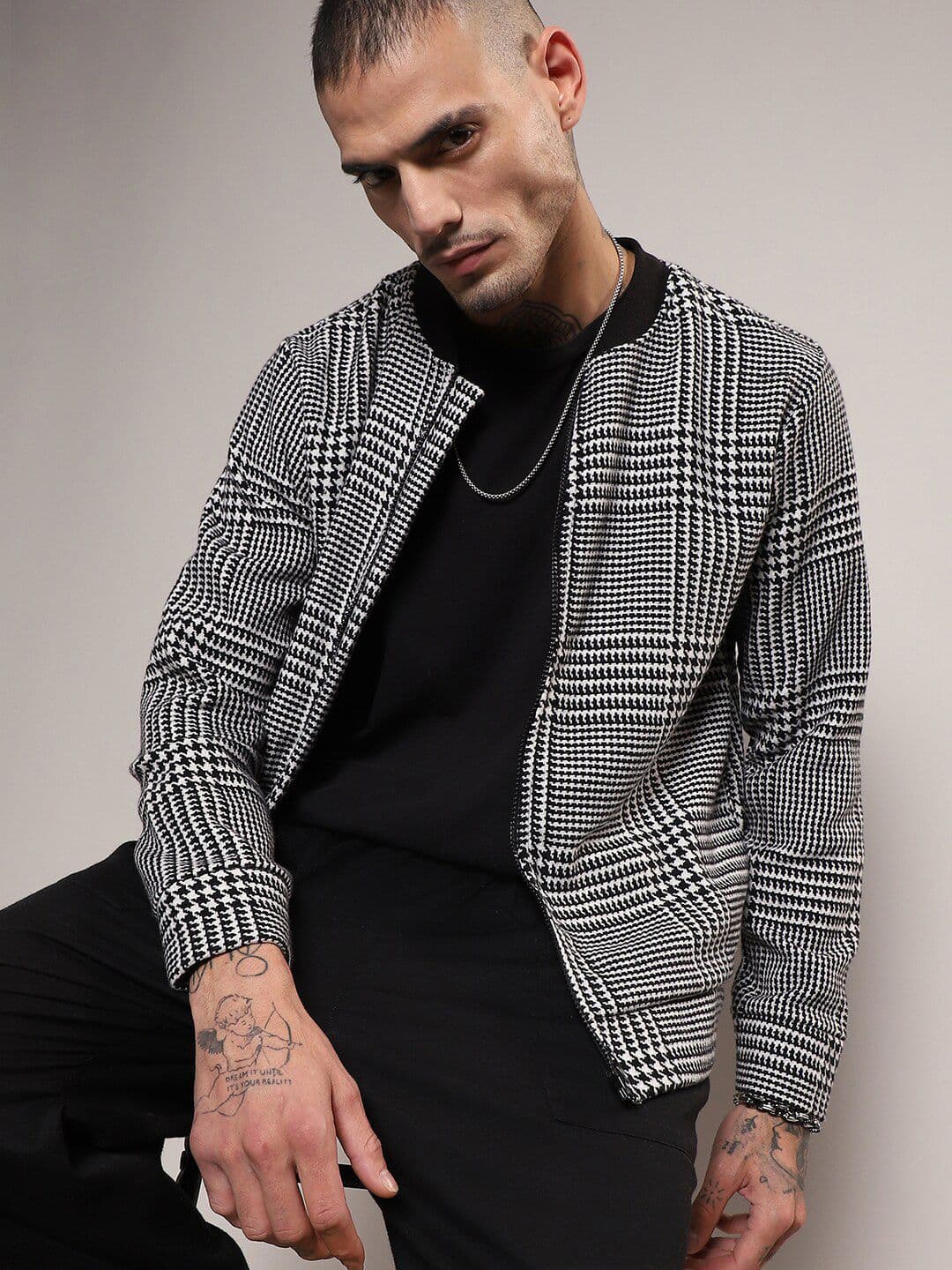 CAHOOT Checked Cotton Collarless Windcheater Tailored Jacket - view 1