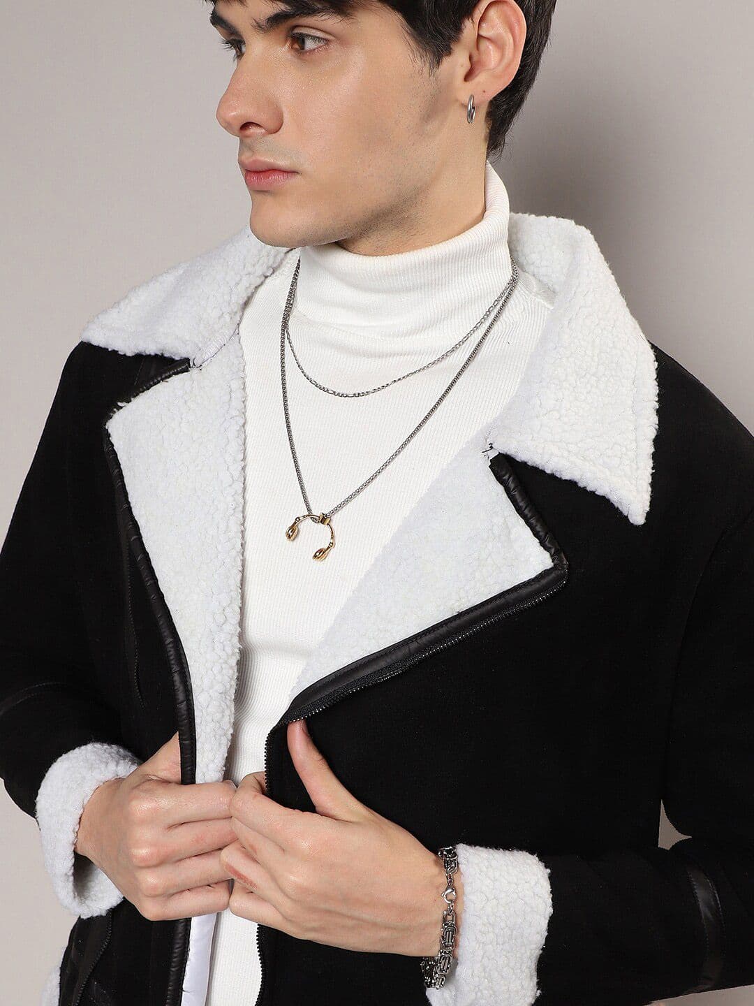 CAHOOT Lapel Collar Windcheater Biker Jacket With Faux Fur Trim - view 1