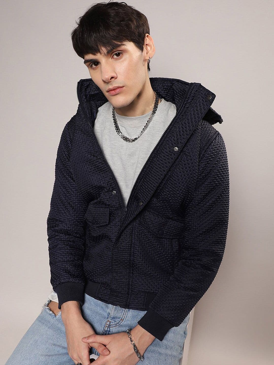 CAHOOT Checked Self Design Hooded Windcheater Puffer Jacket - view 1