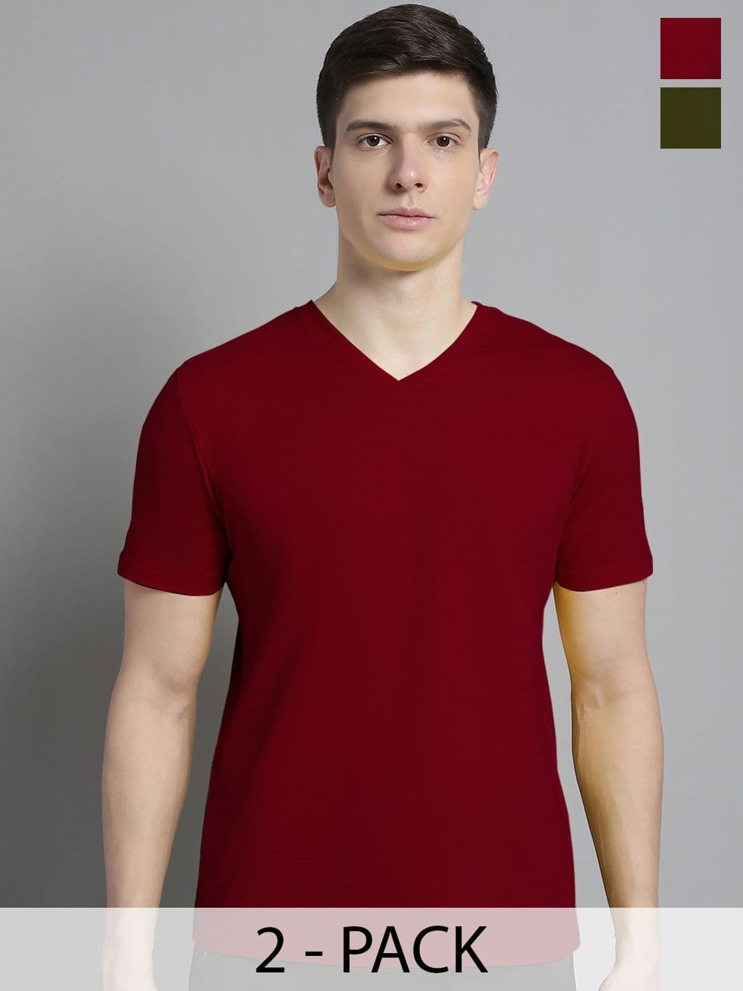 FBAR Men Maroon V-Neck Pockets Slim Fit T-shirt - view 1