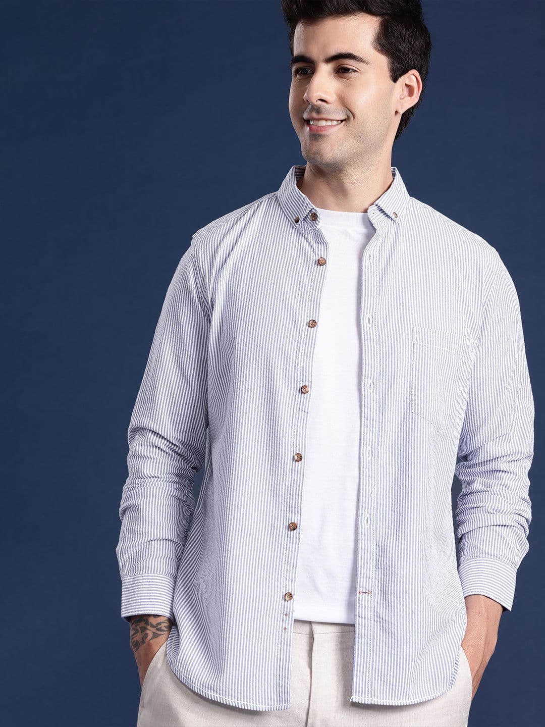 Mast & Harbour Men Striped Cotton Casual Shirt - view 1