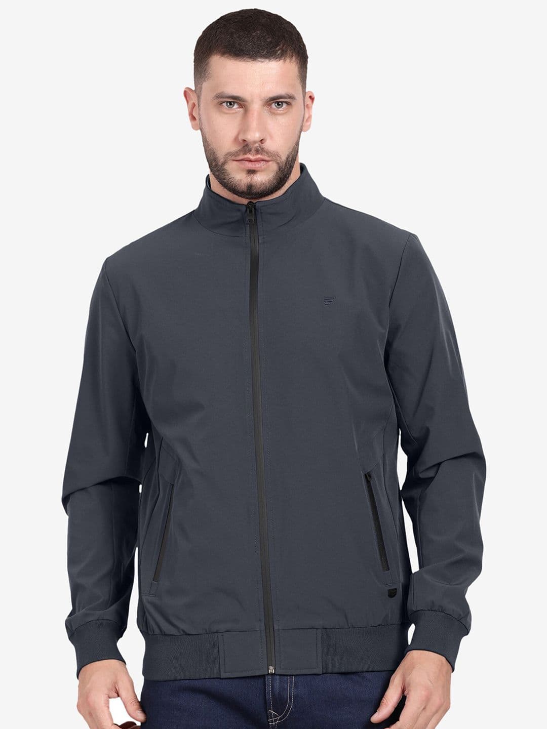 t-base Mock Collar Lightweight Bomber Jacket - view 1