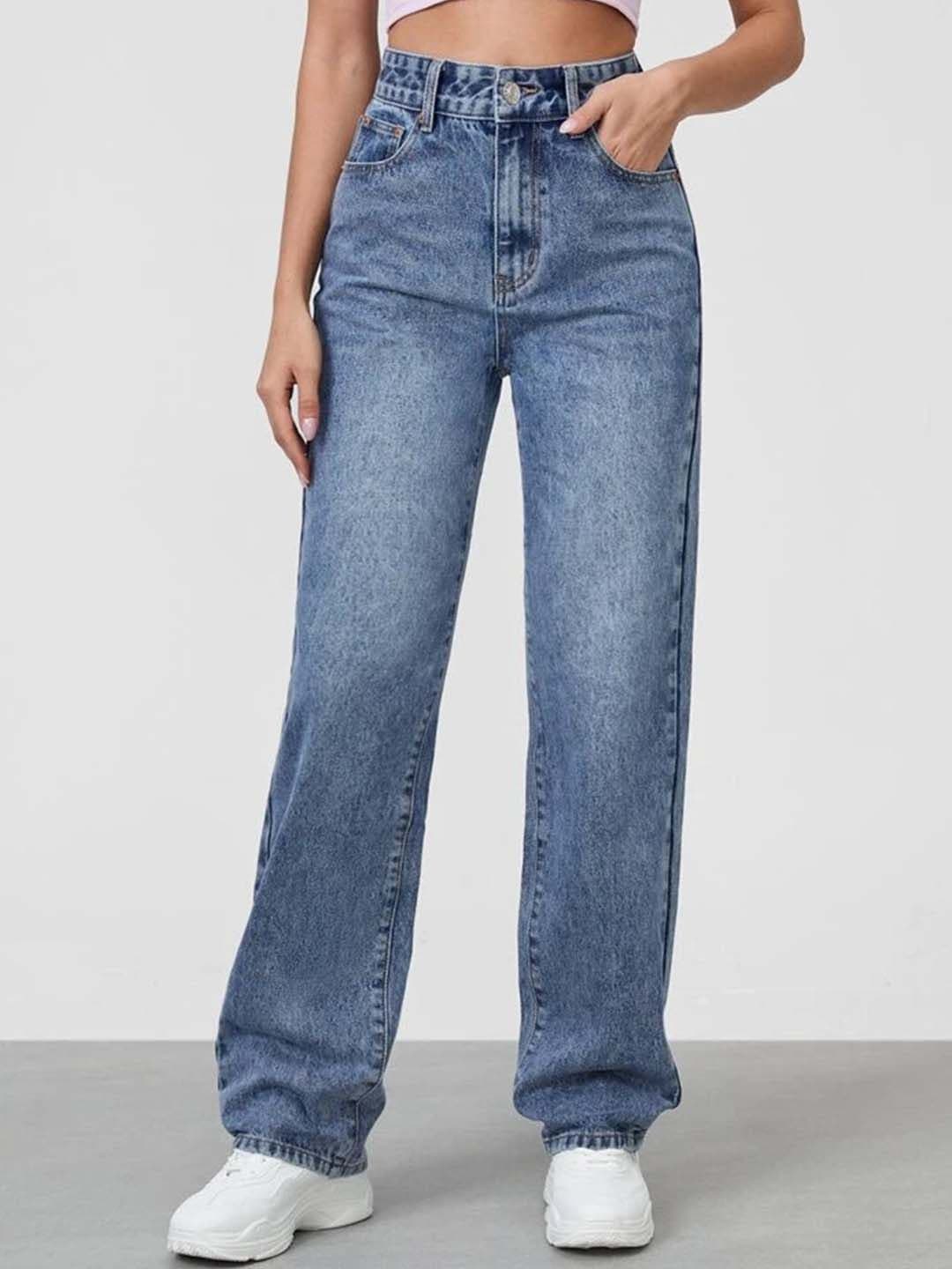 Off Duty India Women Blue Comfort Straight Fit Cotton High-Rise Heavy Fade Jeans - view 1