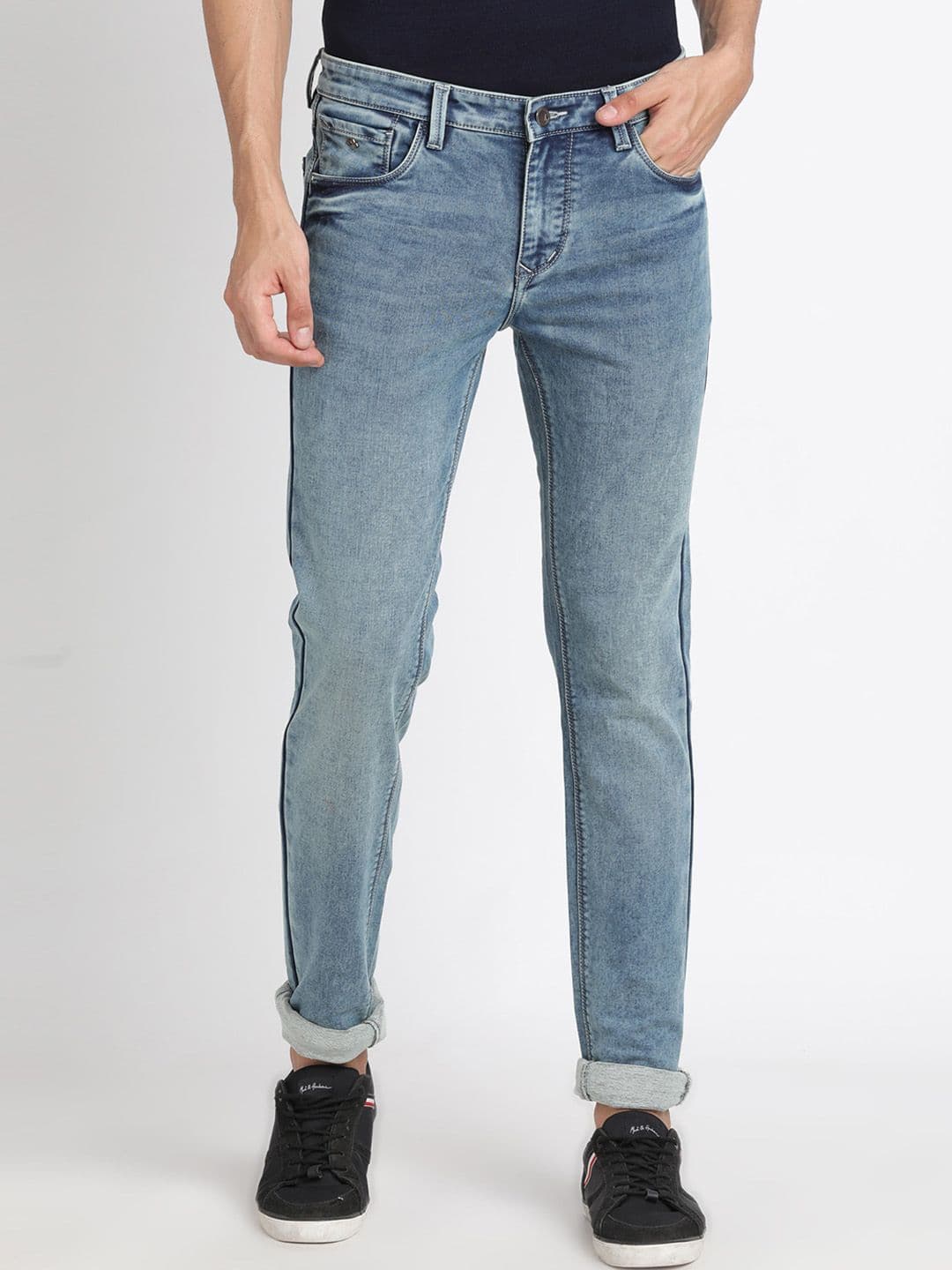 Turtle Men Narrow Tapered Fit Clean Look Heavy Fade Stretchable Jeans - view 1