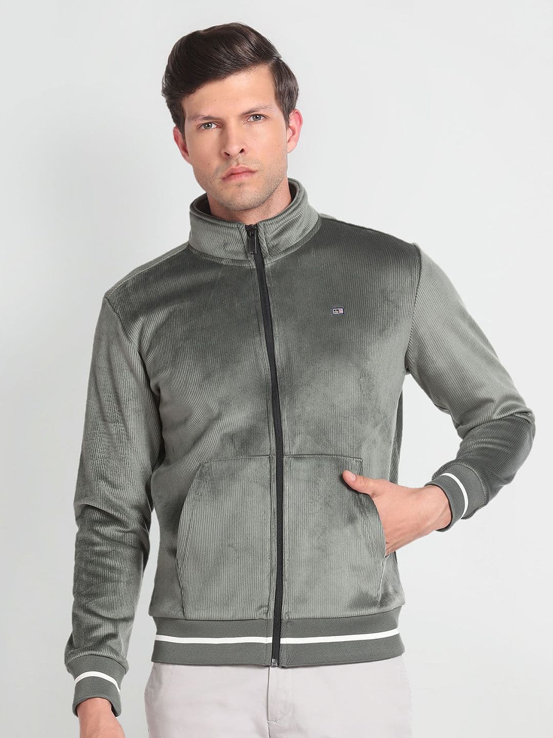 Arrow Sport Striped Mock Collar Long Sleeve Zip Detail Bomber Jacket - view 1