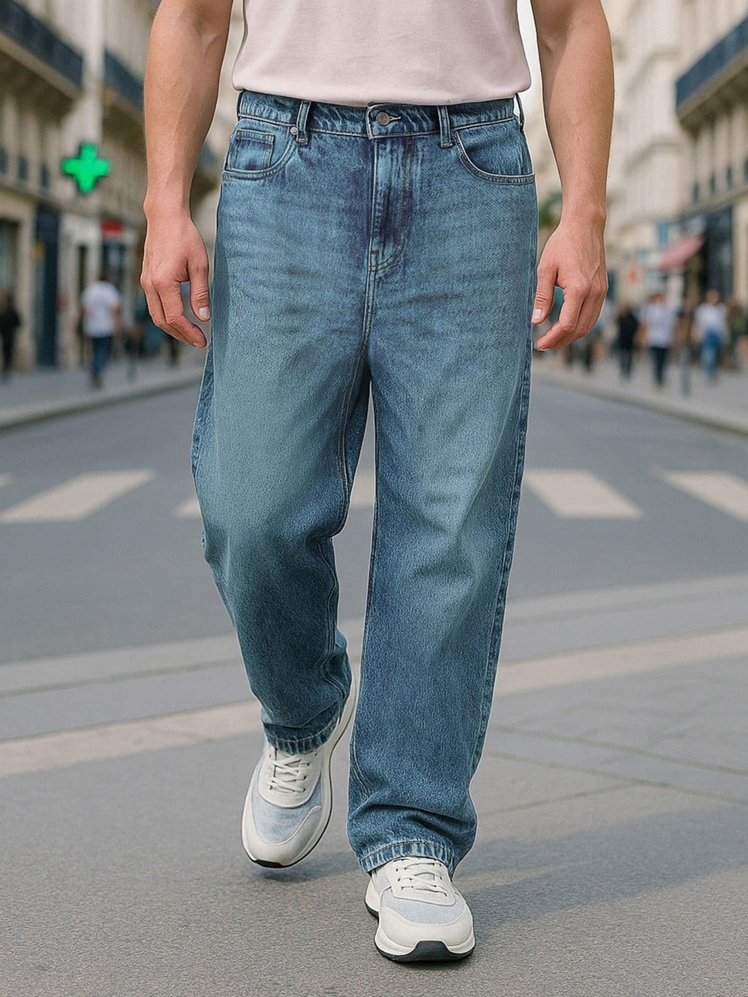 Bewakoof Men's Blue Baggy Mid-Rise Cotton Straight Fit Jeans - view 1