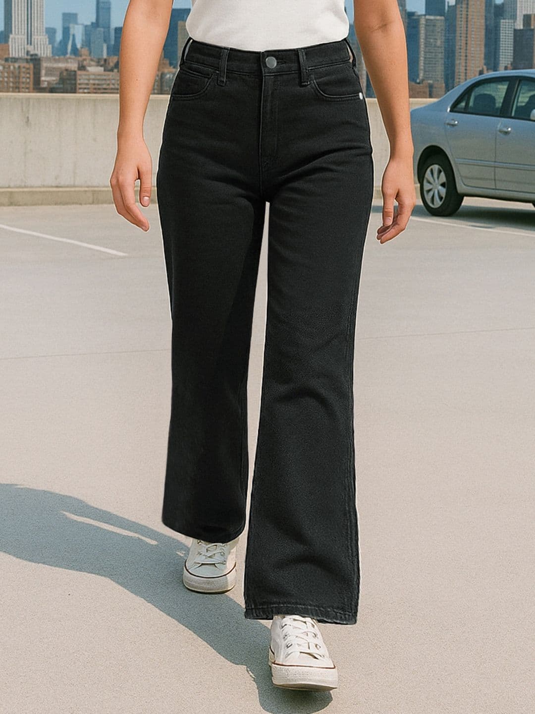 Bewakoof Women Baggy Wide Leg High-Rise Clean Look Cotton Jeans - view 1