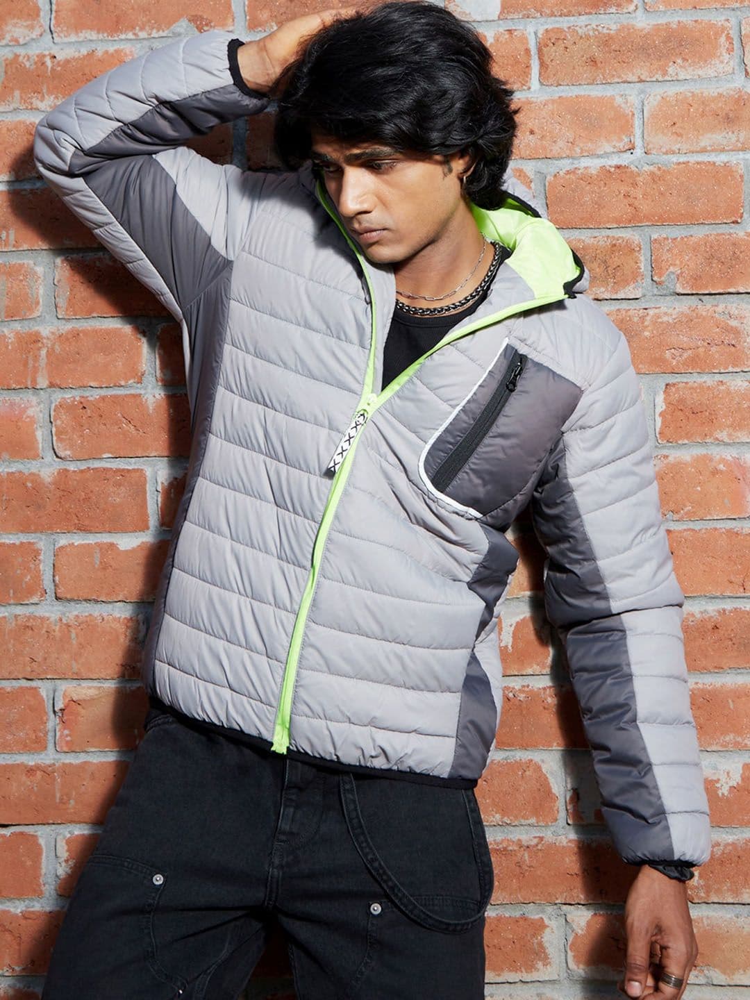 CAHOOT Grey Hooded Windcheater Puffer Jacket With Contrast Zipper