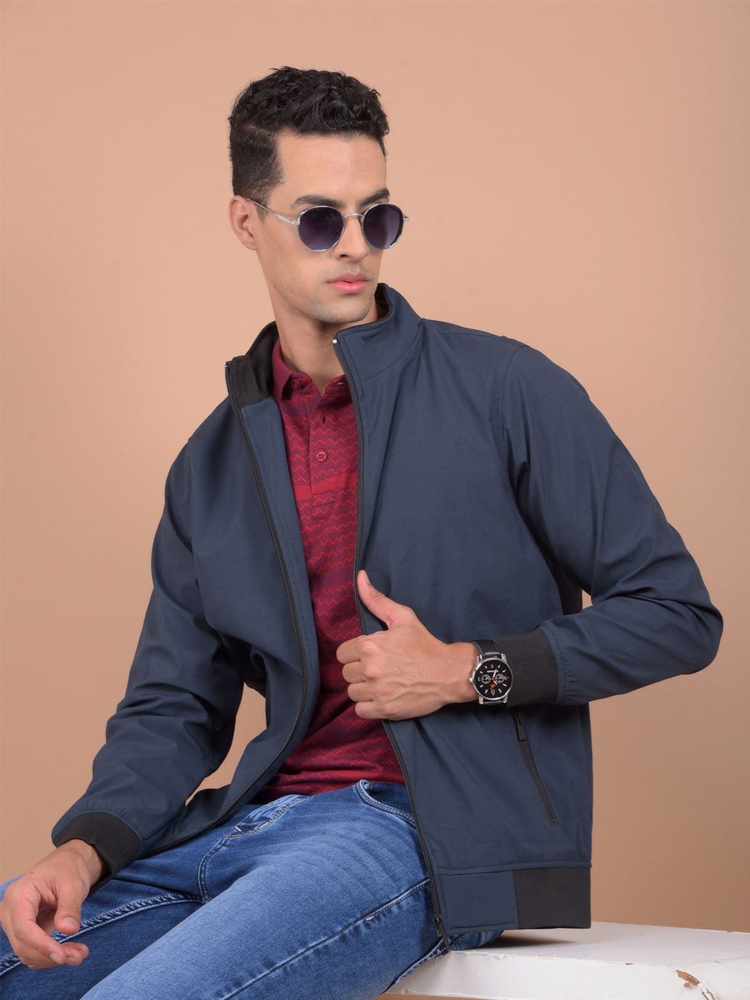 Crimsoune Club Mock Collar Long Sleeves Lightweight Bomber Jacket - view 1