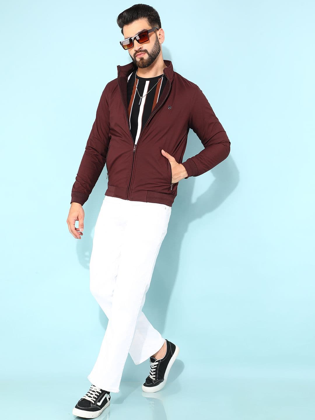 Crimsoune Club Mock Collar Long Sleeves Lightweight Reversible Bomber Jacket - view 1