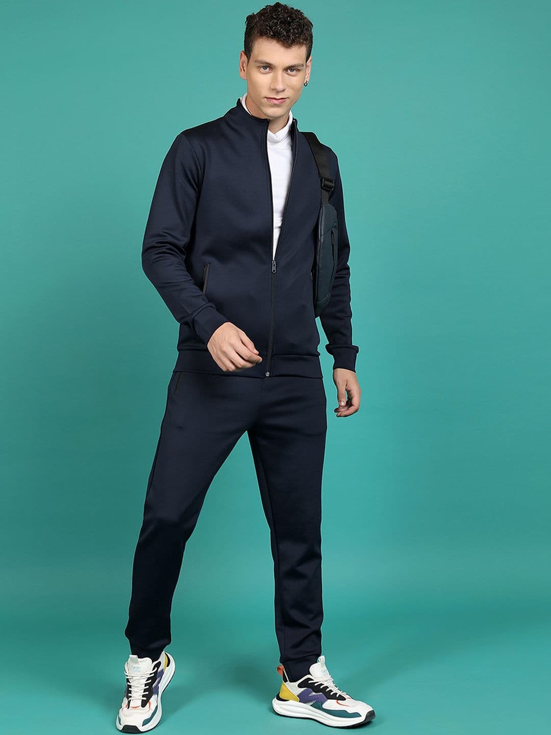 HIGHLANDER Navy Blue Mock Collar Sweatshirt With Joggers