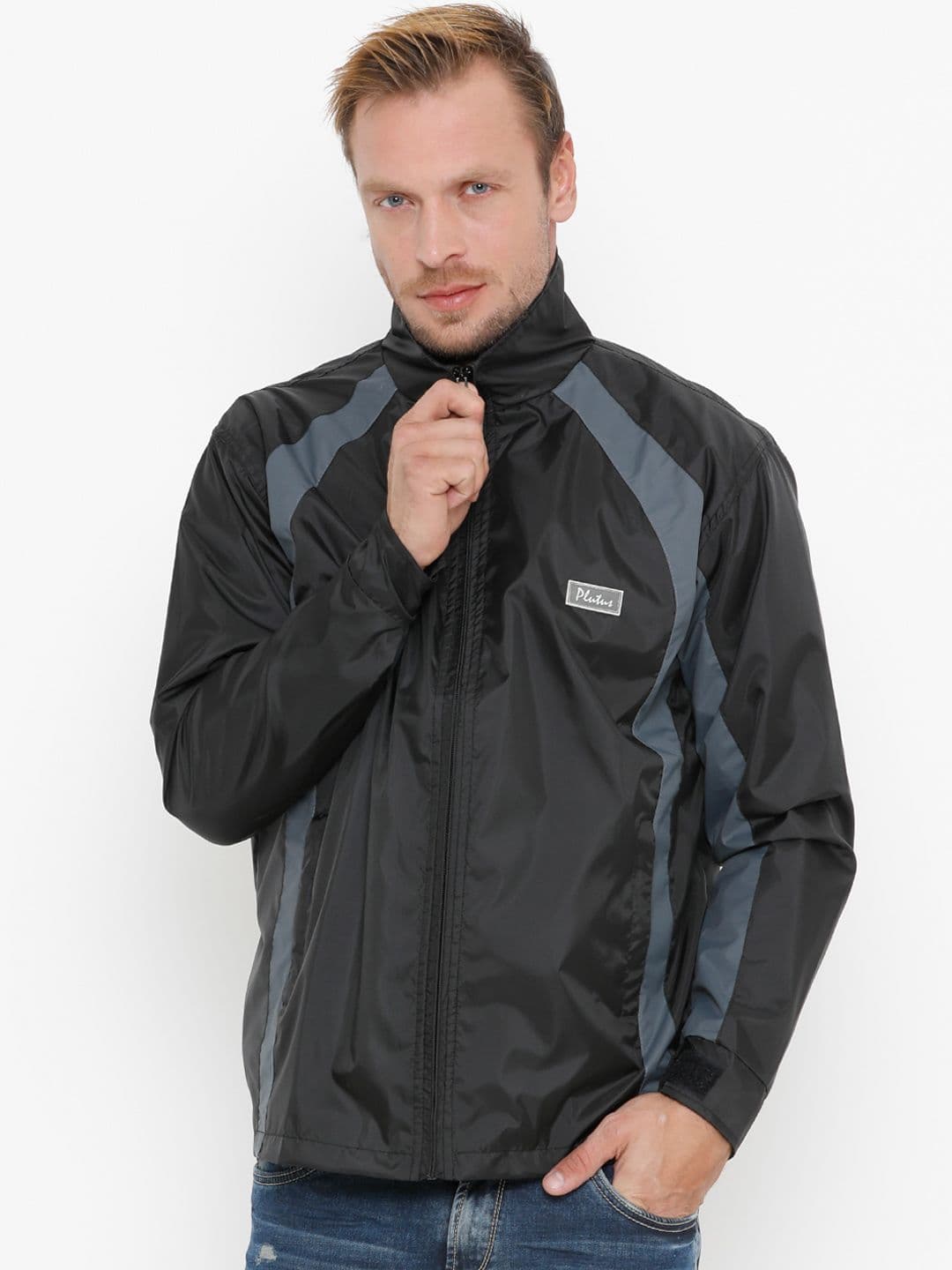 Plutus Men Black Lightweight Windcheater Sporty Jacket - view 1