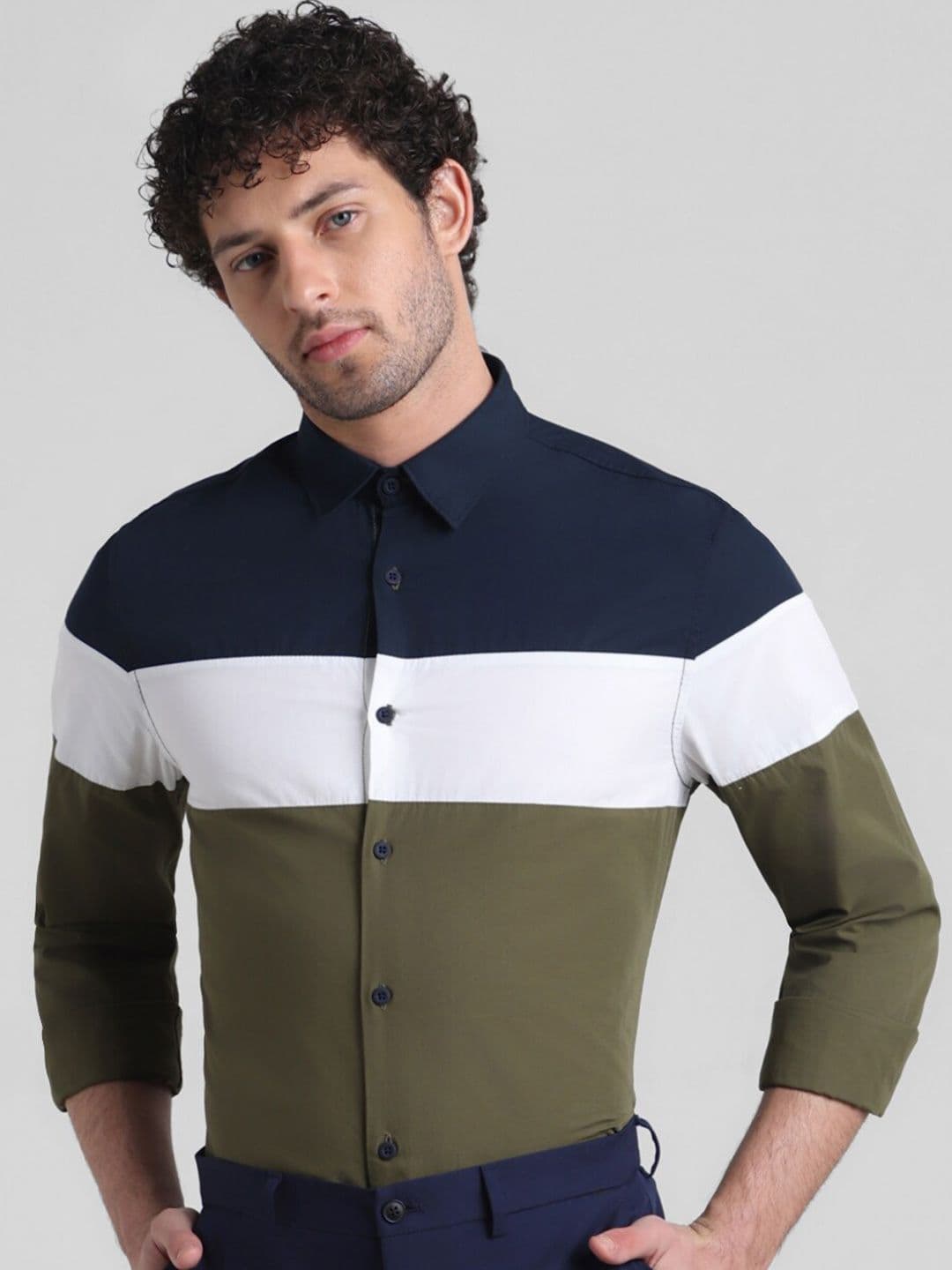 Jack & Jones Colourblocked Pure Cotton Slim FIt Shirt - view 1