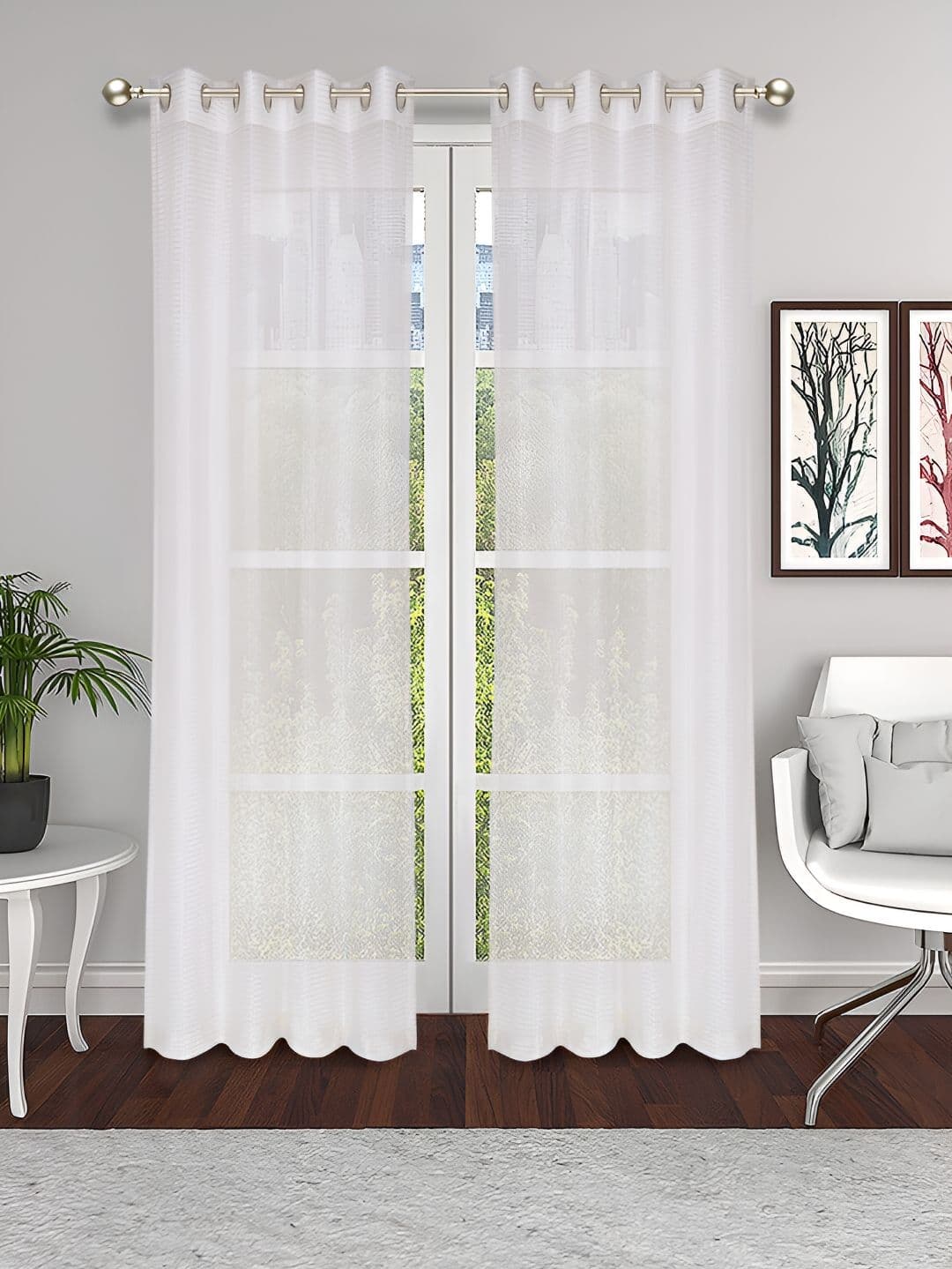 THE CONVERSION White 2 Pieces Sheer Tissue Long Door Curtains - view 1