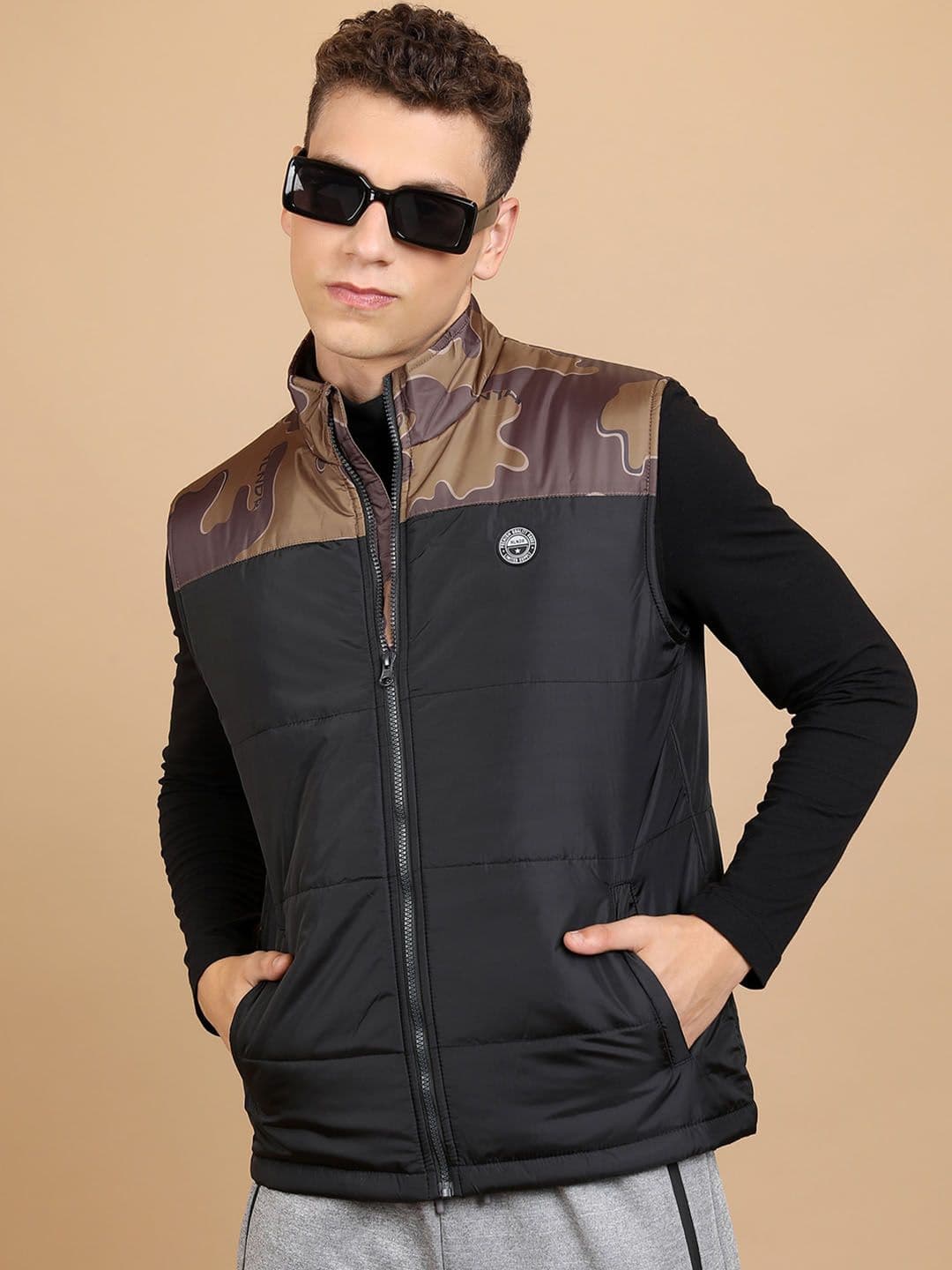 HIGHLANDER Colourblocked Hooded Neck Sleeveless Zip Detail Padded Jacket - view 1