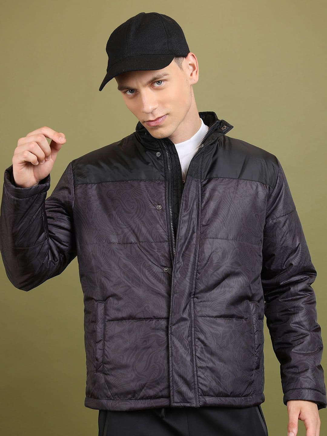 HIGHLANDER Floral Printed Stand Collar Padded Jacket - view 1