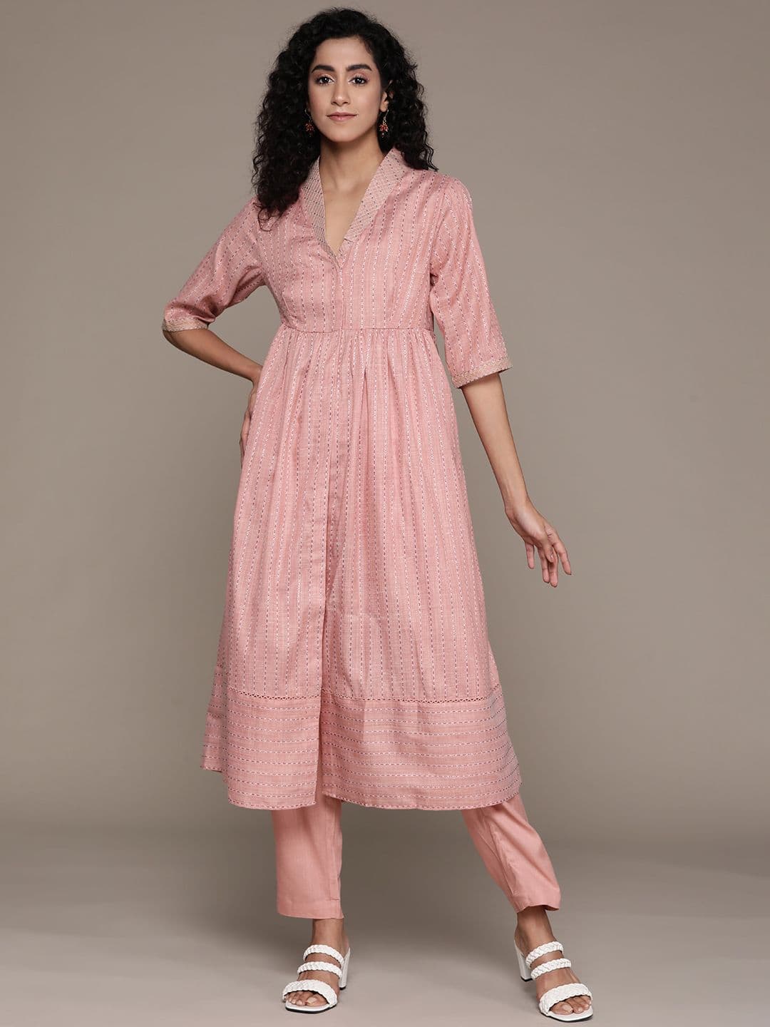 aarke Ritu Kumar Women Striped Regular Dobby Kurta with Palazzos - view 1