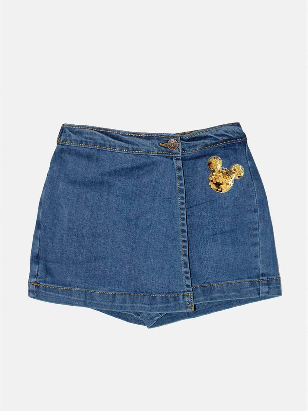 KiddoPanti Girls Blue Embellished Denim Denim Skorts - view 1