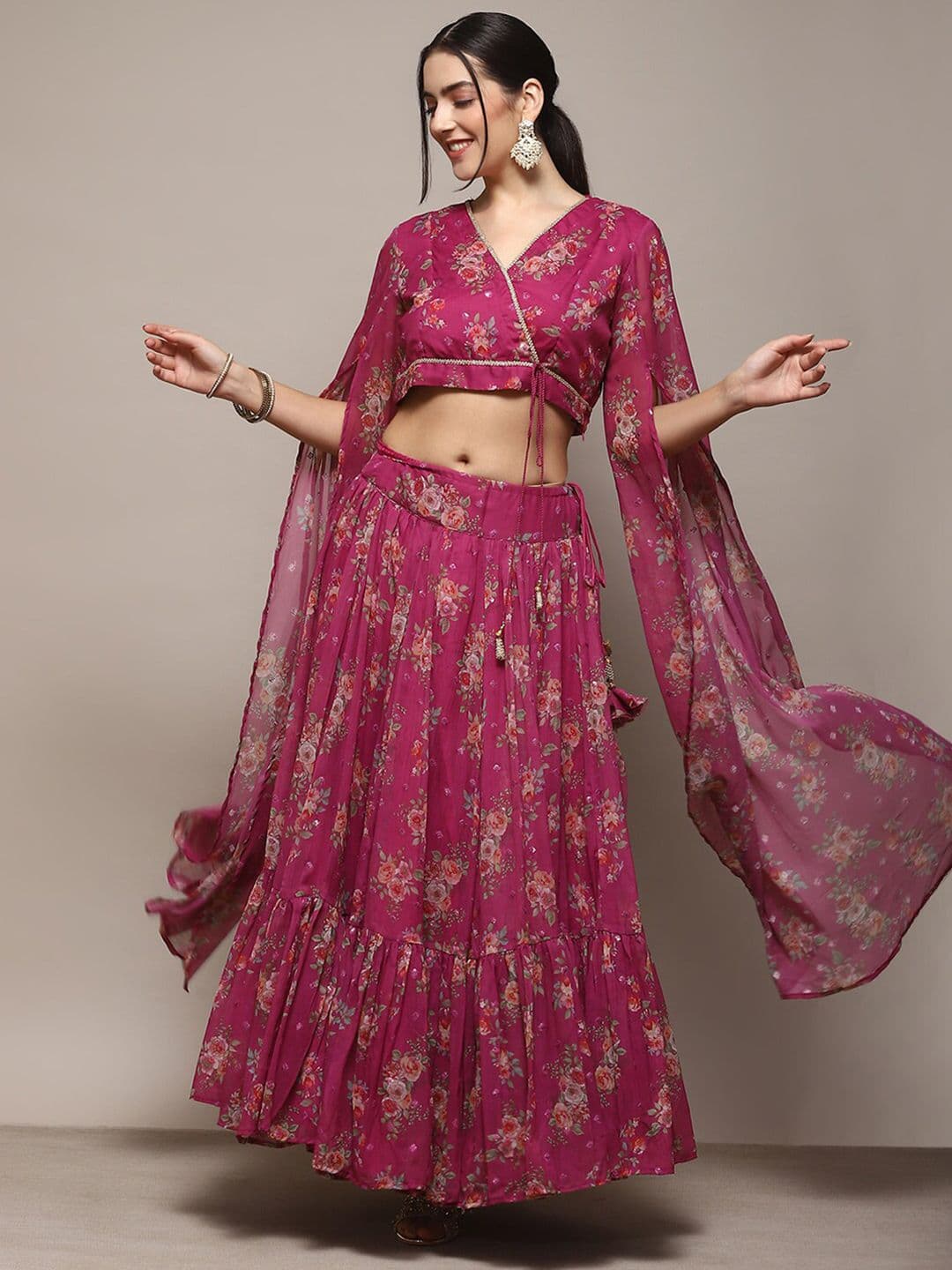 Biba Floral Printed V-Neck Flared Sleeves Ready To Wear Lehenga Choli - view 1