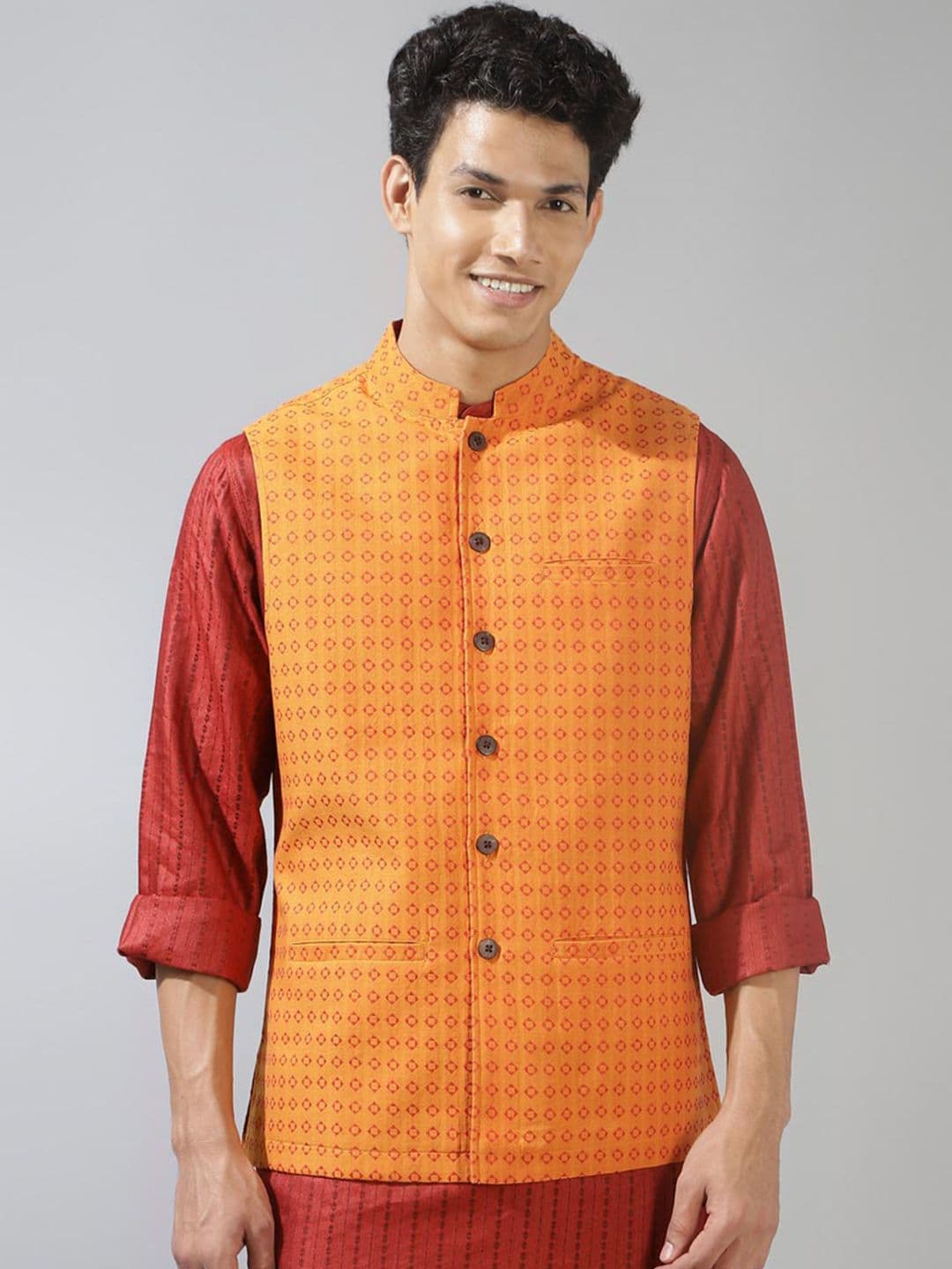 Fabindia Printed Cotton Nehru Jacket - view 1